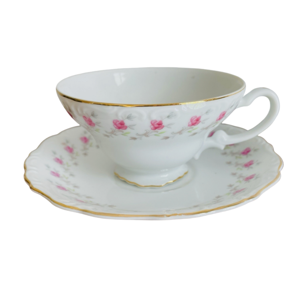 vintage pink floral tea up