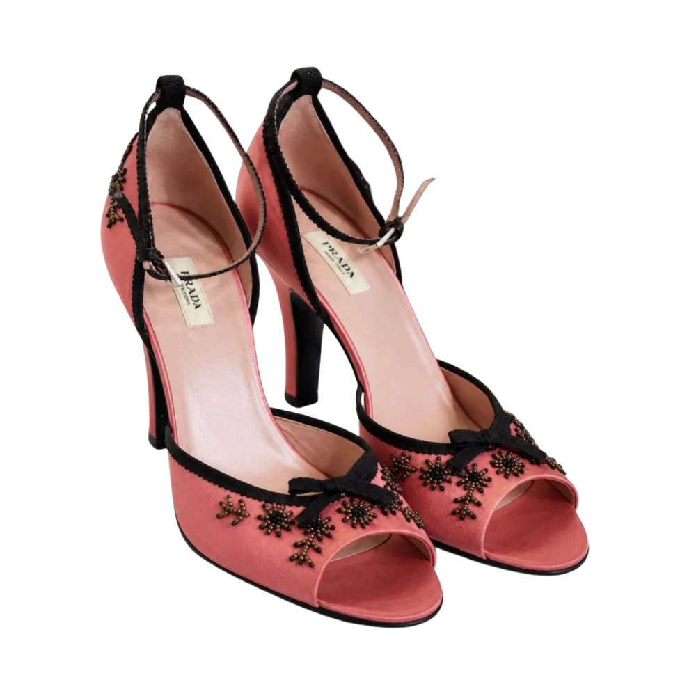 prada beaded &amp; silk pumps
