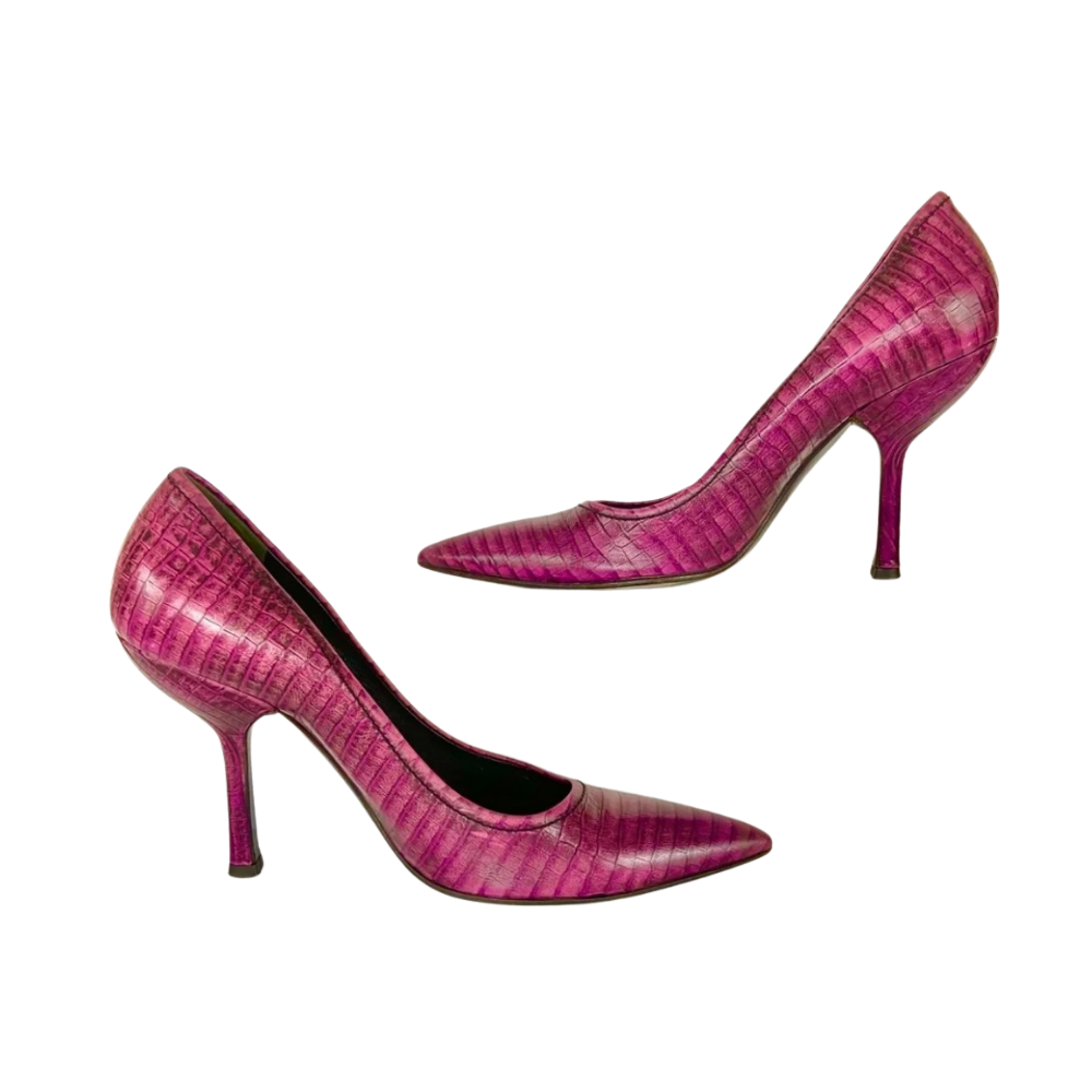 Miu Miu purple snakeskin heels