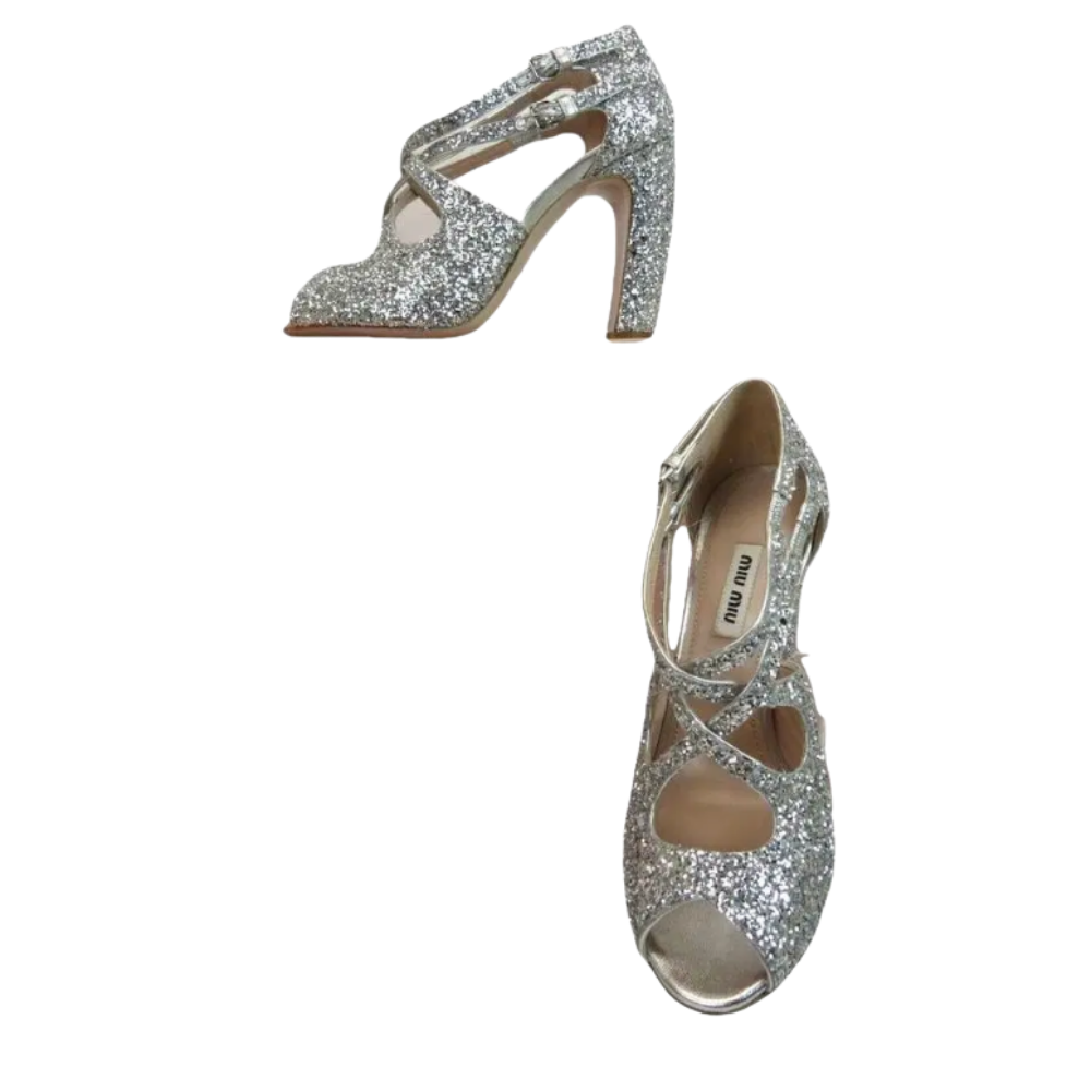 Miu Miu silver glitter heels