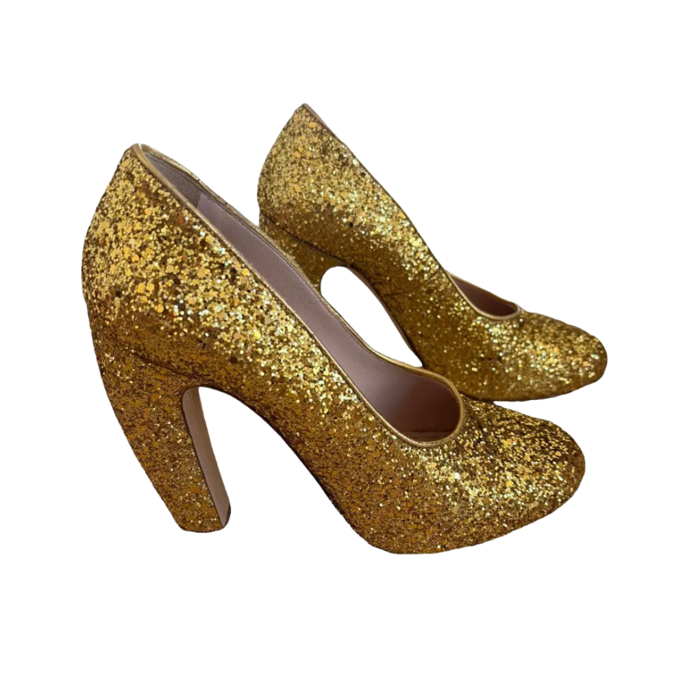 miu miu gold glitter pumps