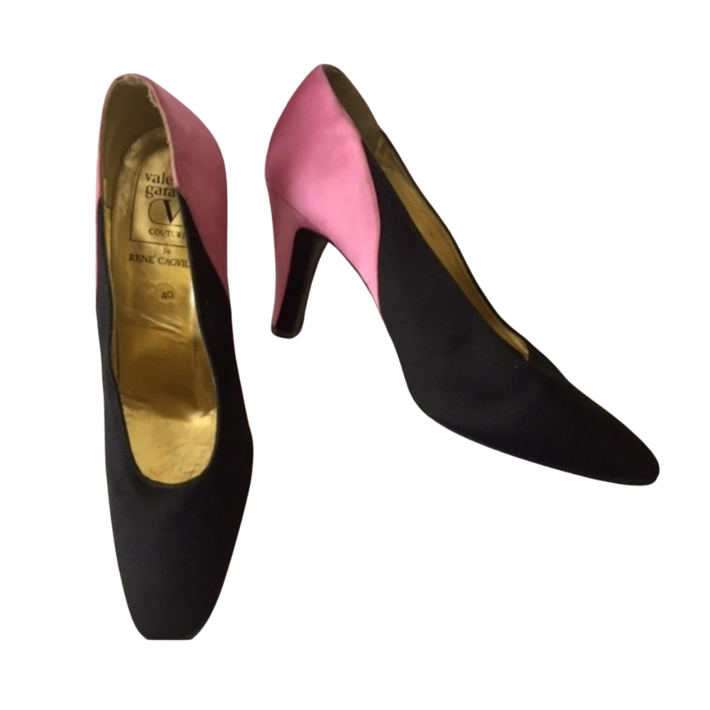 vintage satin pink &amp; black pumps