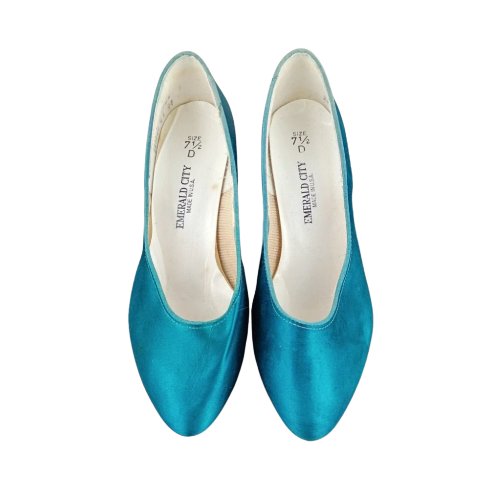 vintage satin aqua pumps