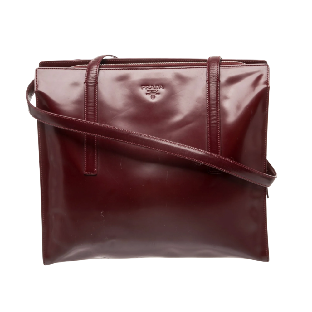 Vintage Prada maroon leather tote