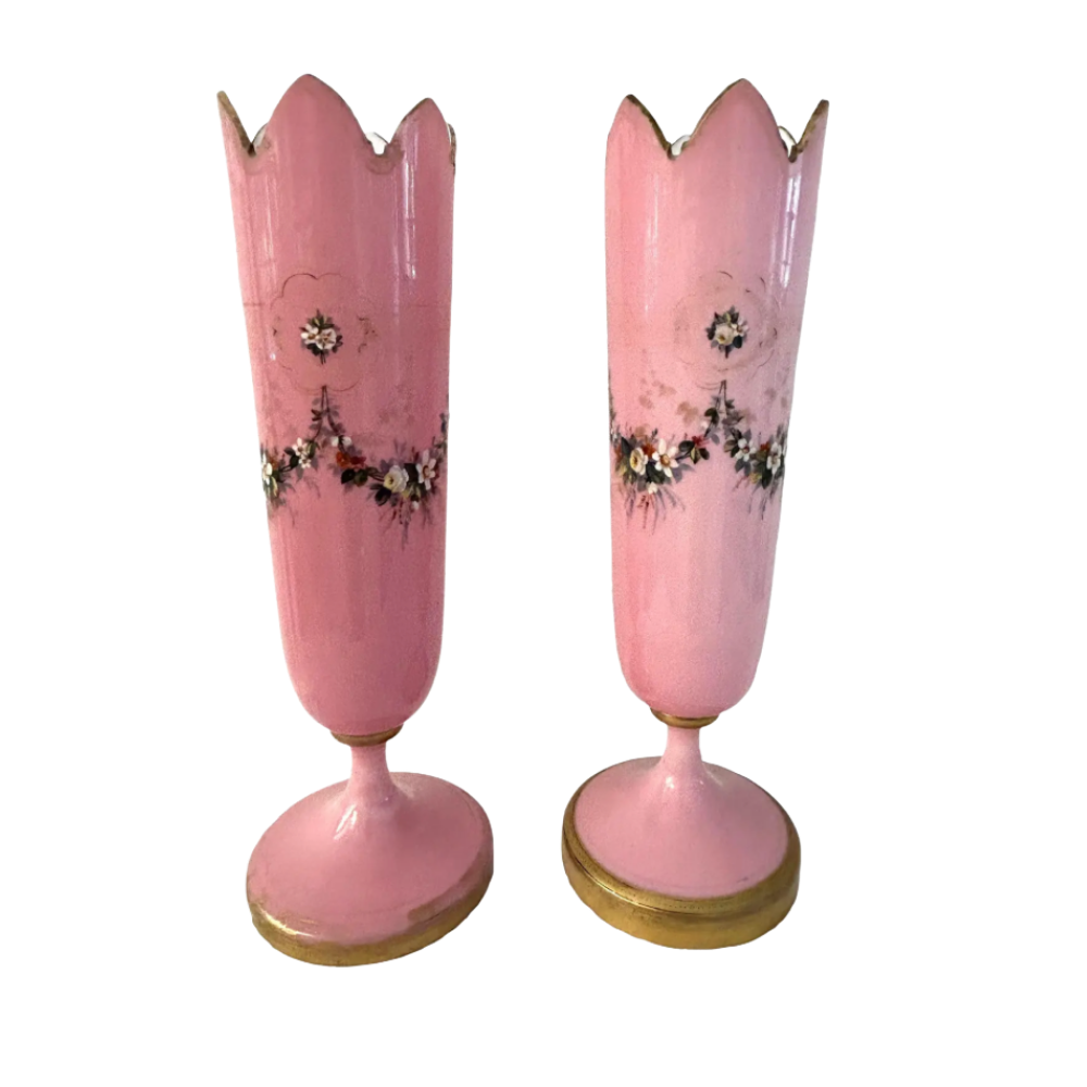 Antique Pink Art Glass Vases C 1900