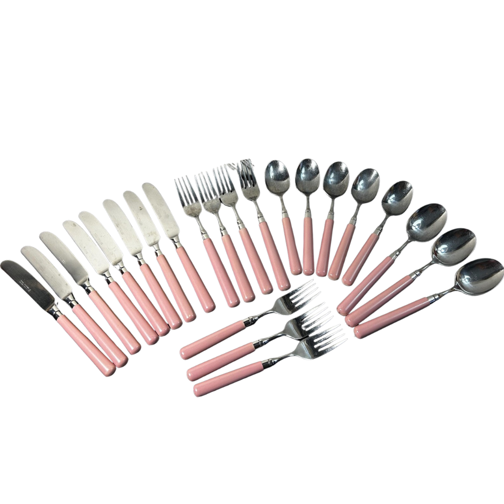 vtg pink cutlery set
