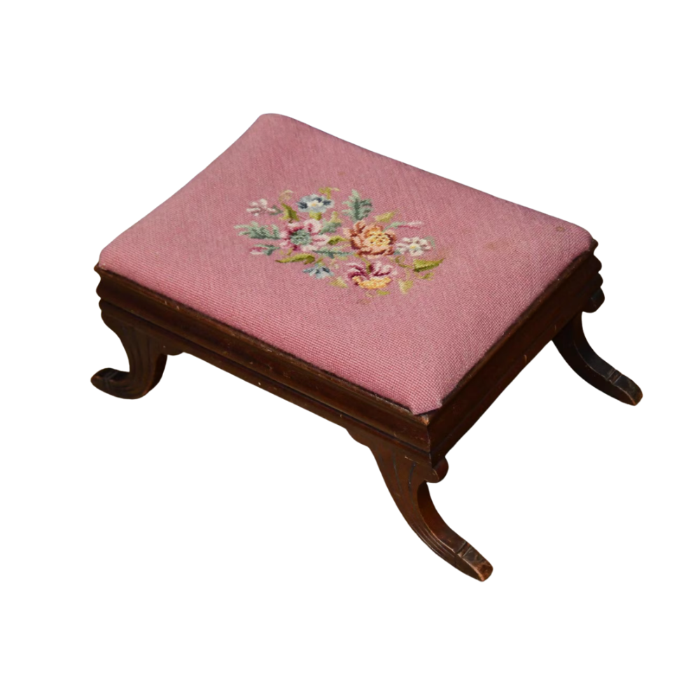 vtg pink floral foot stool