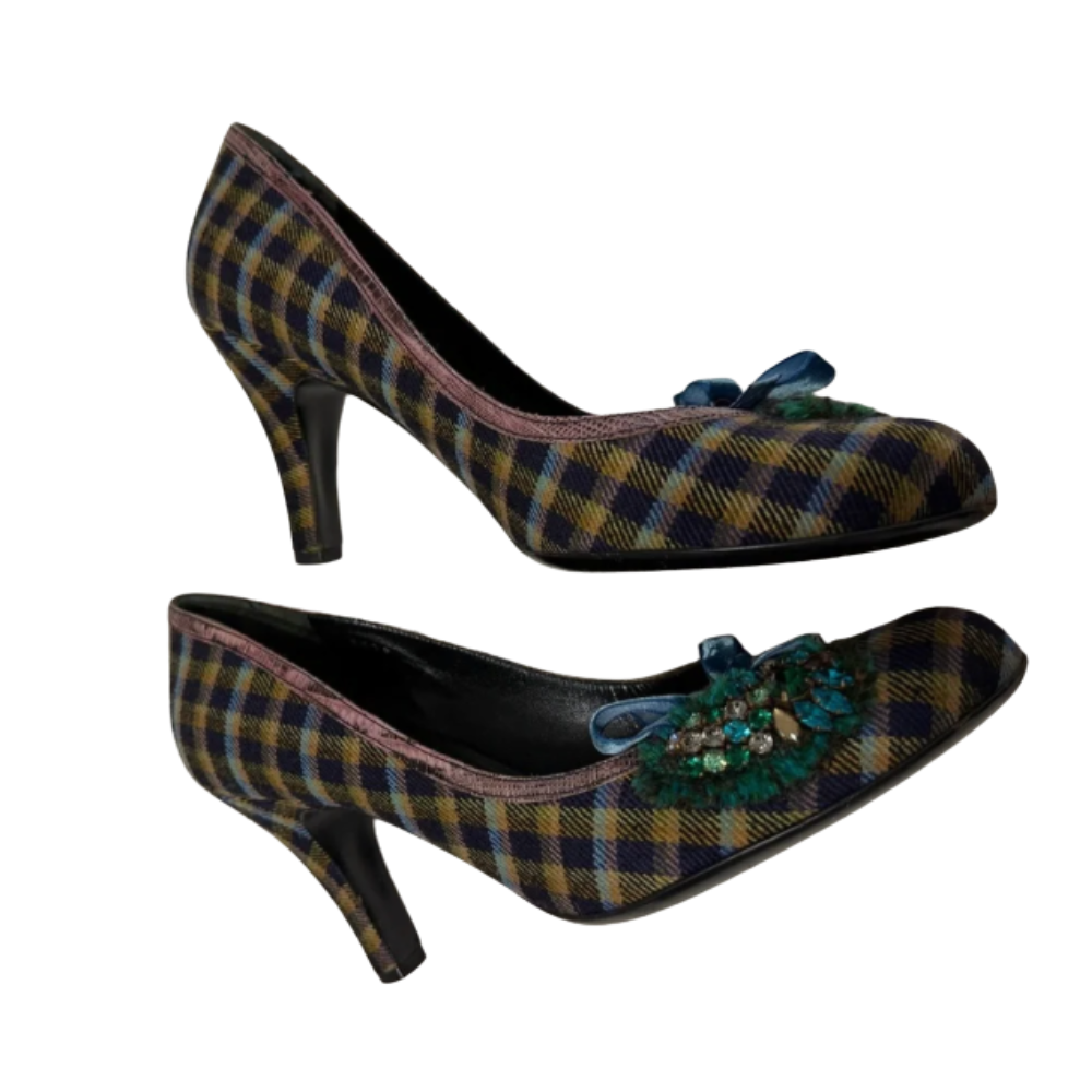 vintage Prada tartan wool heels