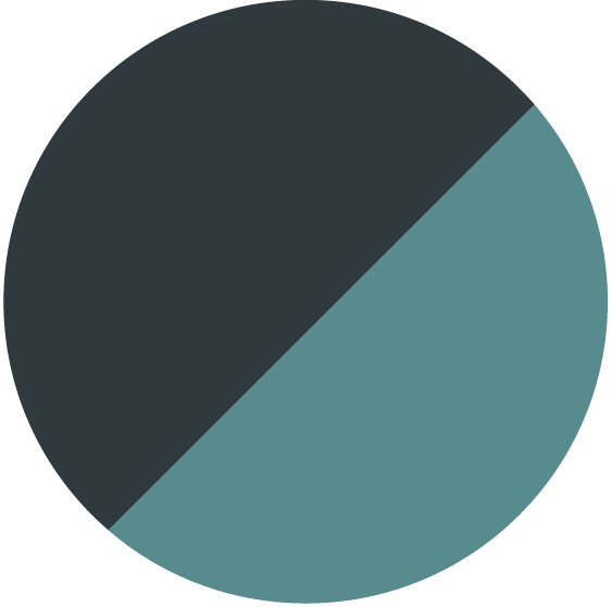 A circular navy blue and teal logo.