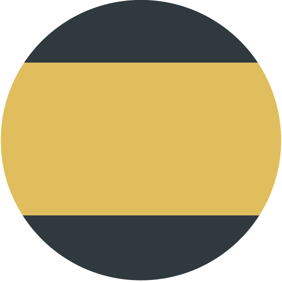 A circular yellow and navy blue logo.