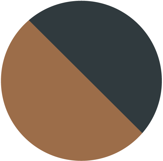 A circular navy blue and rust orange logo.