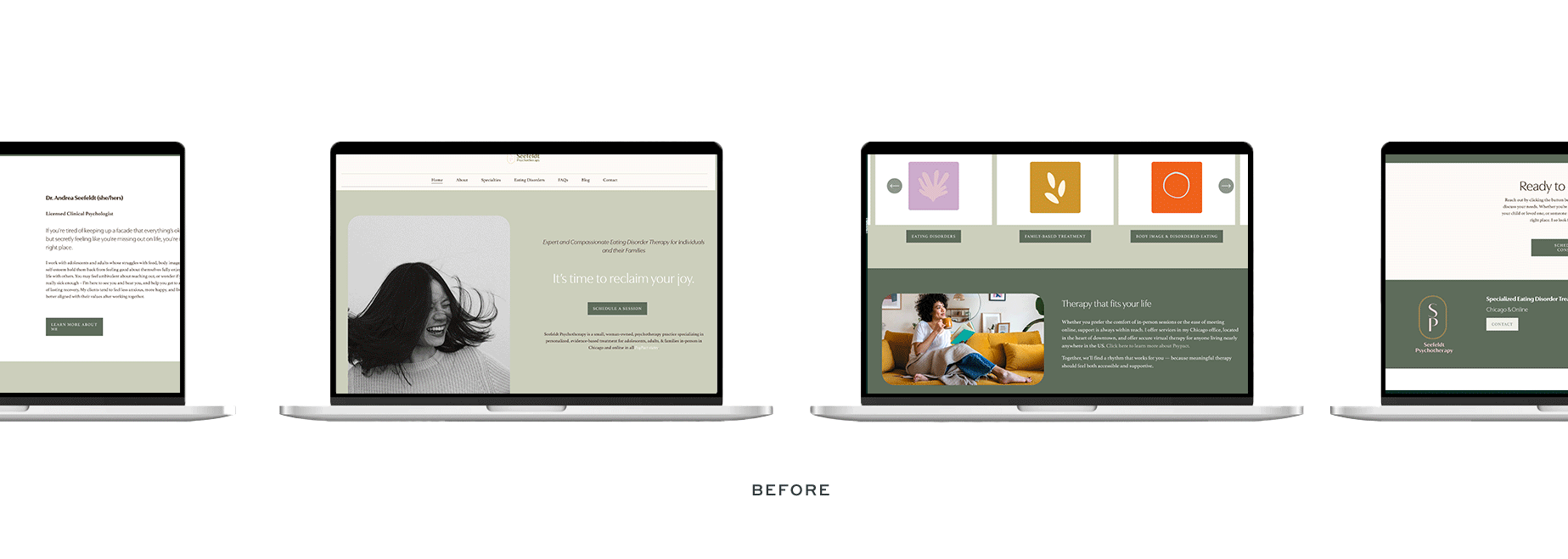 A befor and after of a therapist website design