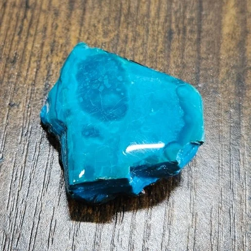 Blue and green Peruvian Opalina stone showing chrysocolla blended within opal in polished form.