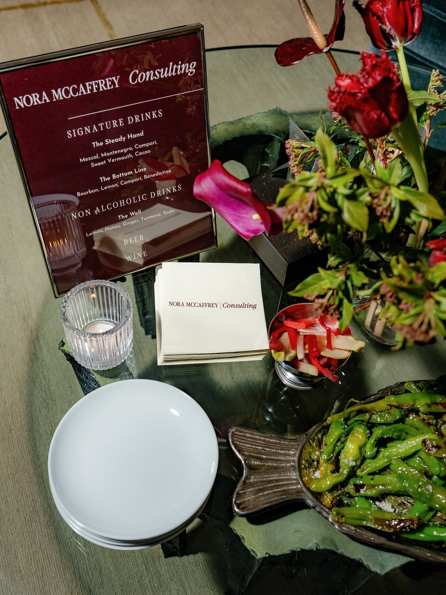 A sophisticated soir&eacute;e for the launch of @noramccaffreyconsulting. Nora (a 2X exited CEO/COO) is an impressive force, and we needed a night to match that for the firm's launch. Details:

🍹Custom Cocktails like "The Well" reflecting 