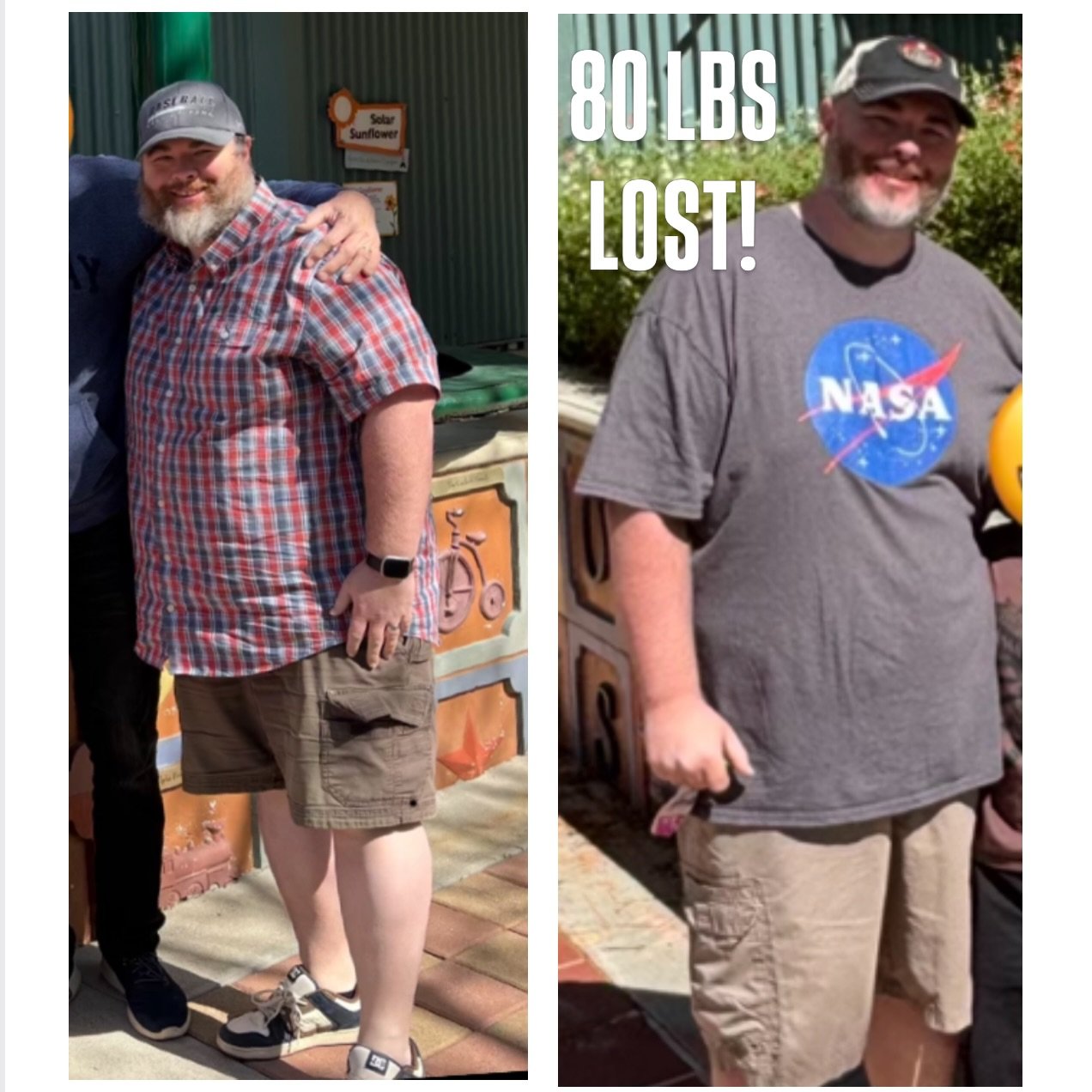 The first picture was taken March 2025 right after my first dose of peptides. The second picture is from March 2026. I have lost 80lbs in this last year, I feel like I have more energy and I have less inflammation. I feel very blessed to have the sup