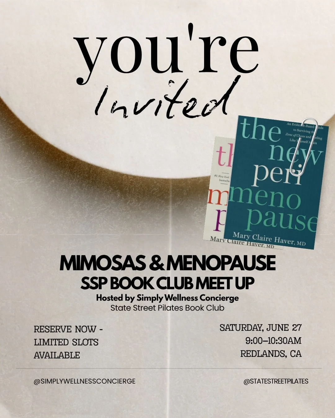 A morning for women who are tired of wondering
&ldquo;Wait&hellip; is this normal?&rdquo; 🤍

Join us for Mimosas &amp; Menopause with Simply Wellness Concierge + State Street Pilates Book Club for relaxed conversation around perimenopause, menopause