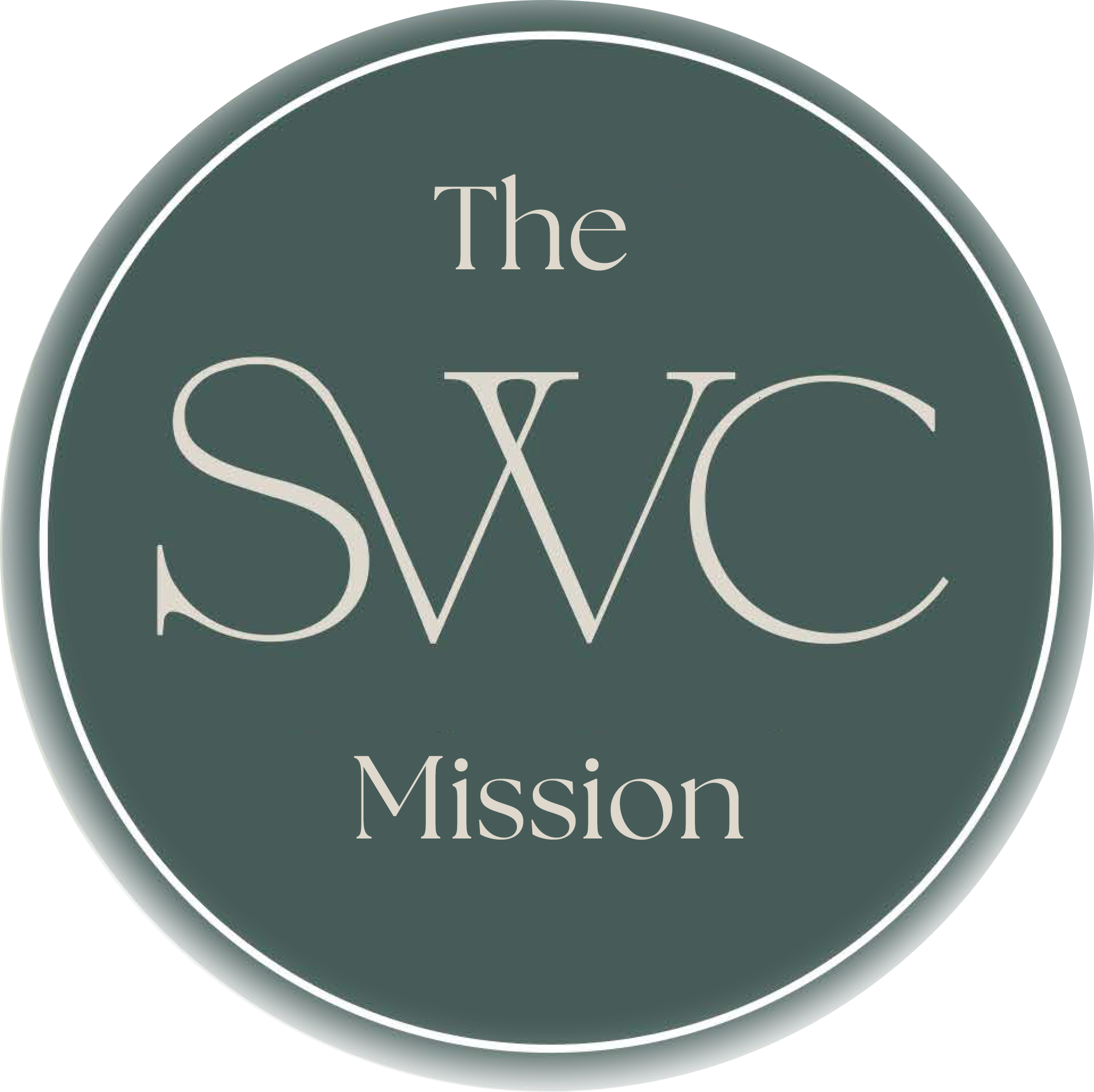 Logo with text 'The SXC Mission' inside a dark green circle with white border
