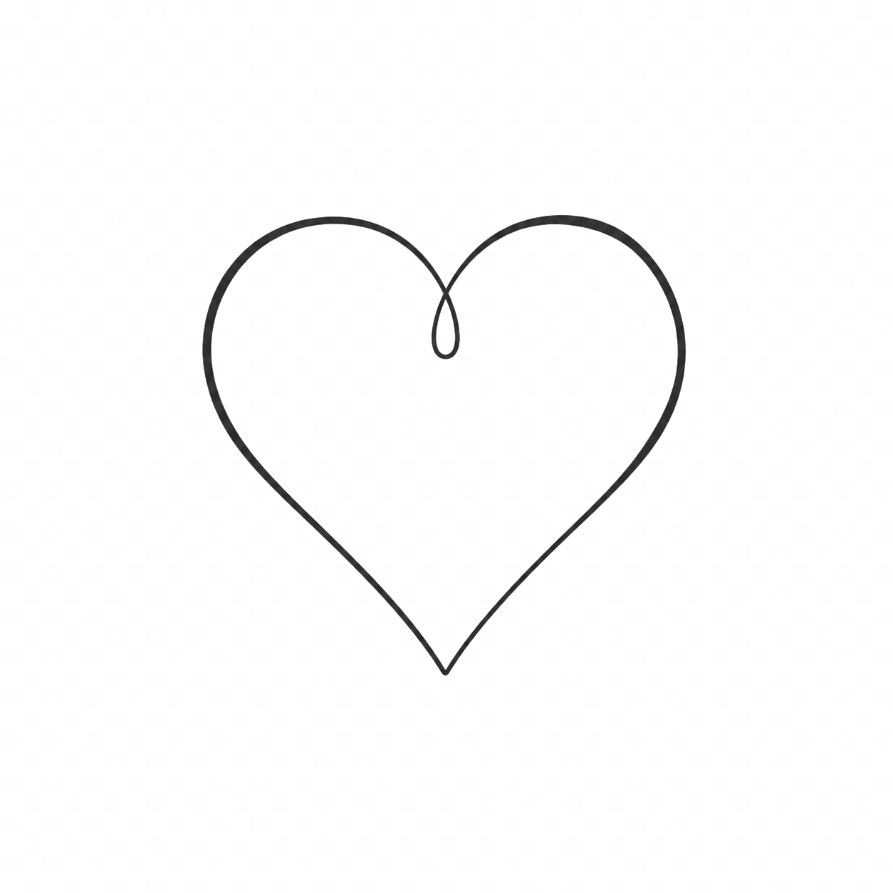 Outline of a heart shape made from a wire against a transparent background.