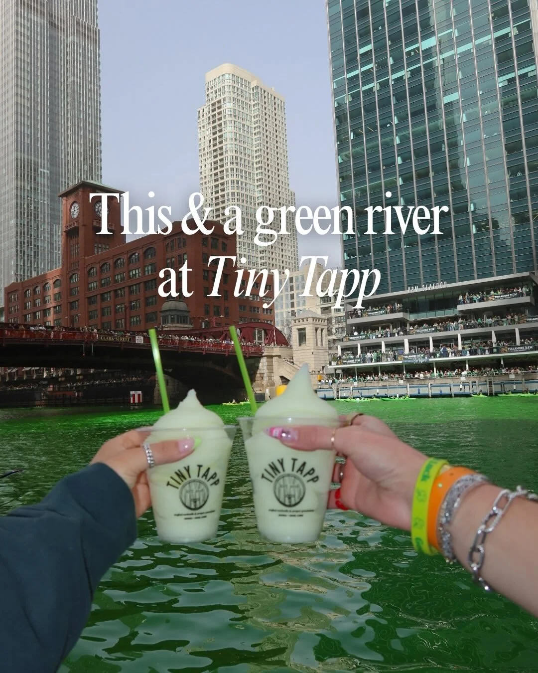 Dreaming about the perfect photo op for the Chicago River Dyeing ☘️ This could be you with unlimited food and drinks when your purchase your ticket for March 14th [link in bio]