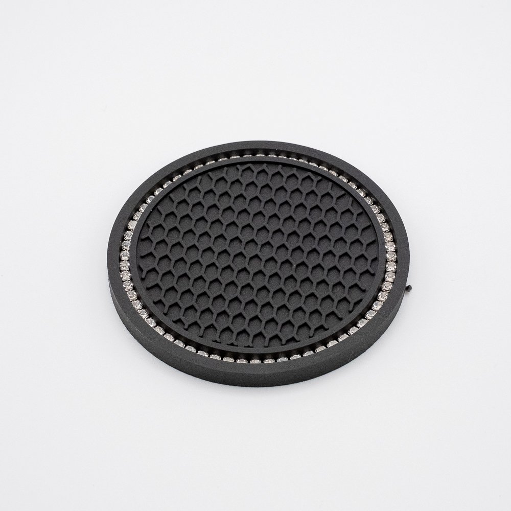 Car Coaster Insert with Shiny Silver Rhinestones Top.jpg