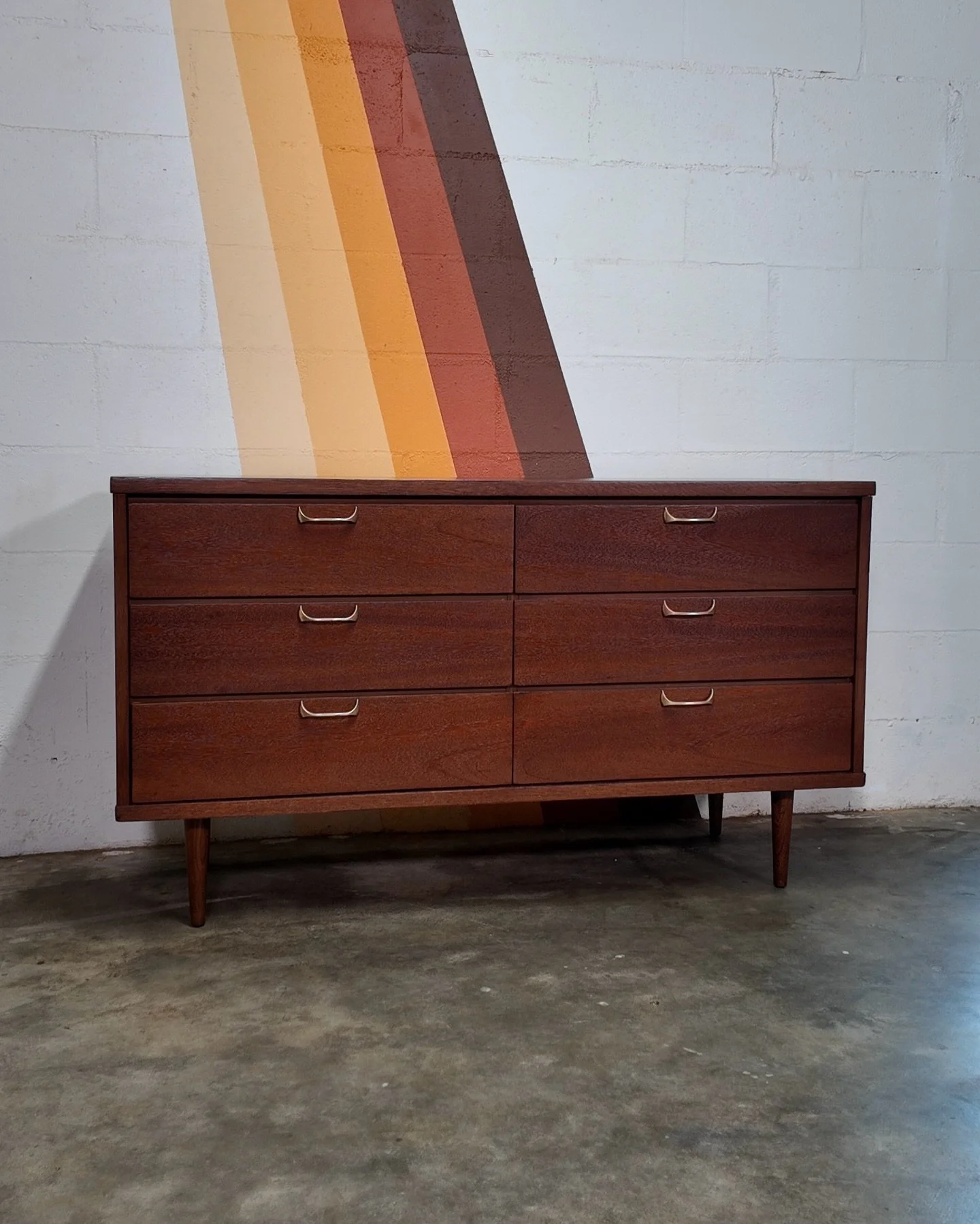Walnut Double Dresser with Brass Pulls [SOLD]
.
Dimensions: 52&rdquo;W x 30&rdquo;H x 17.75&rdquo;D