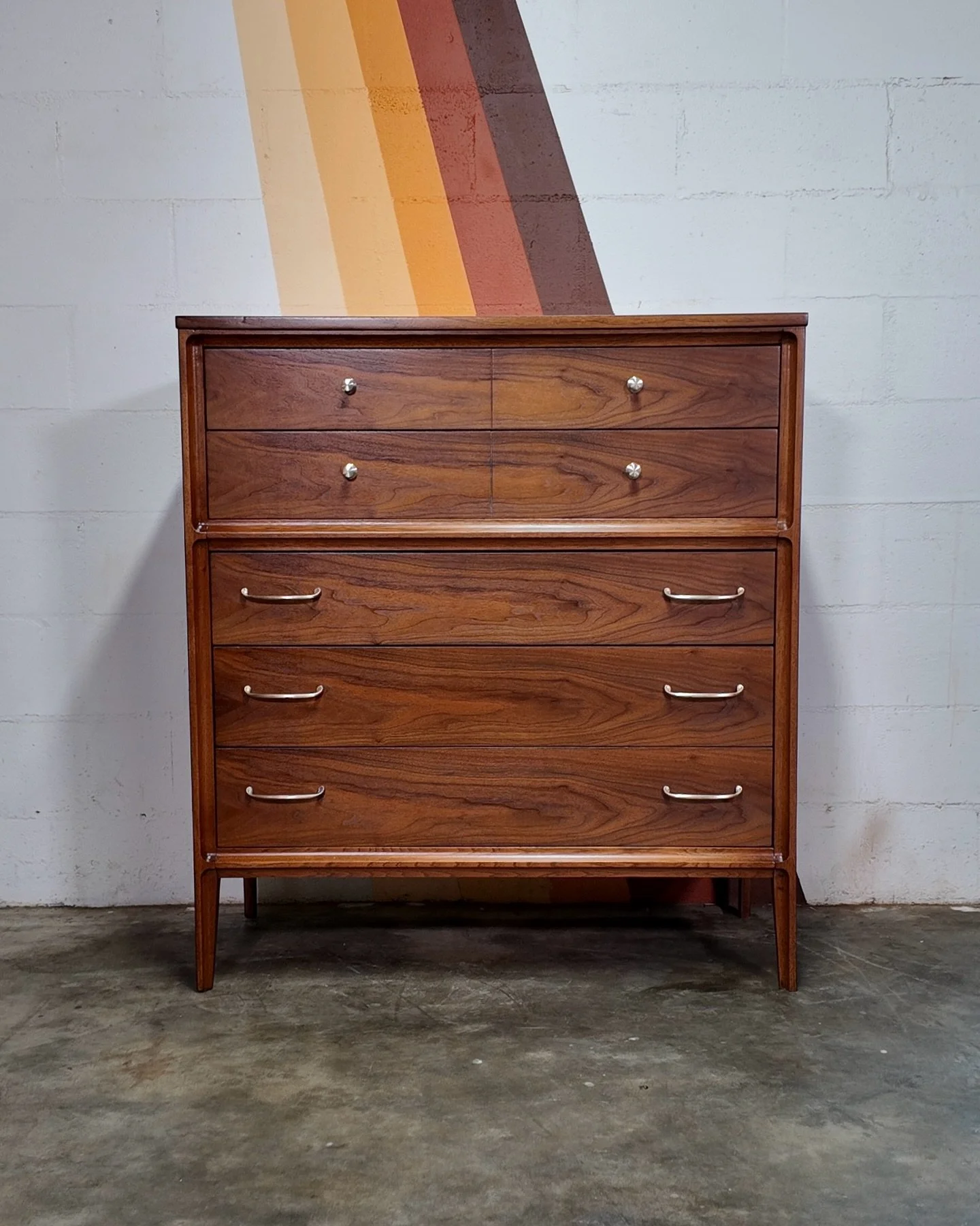 Broyhill Forward 70 Highboy Dresser [$745]
.
Dimensions: 44&rdquo;H x 40&rdquo;W x 18&rdquo;D