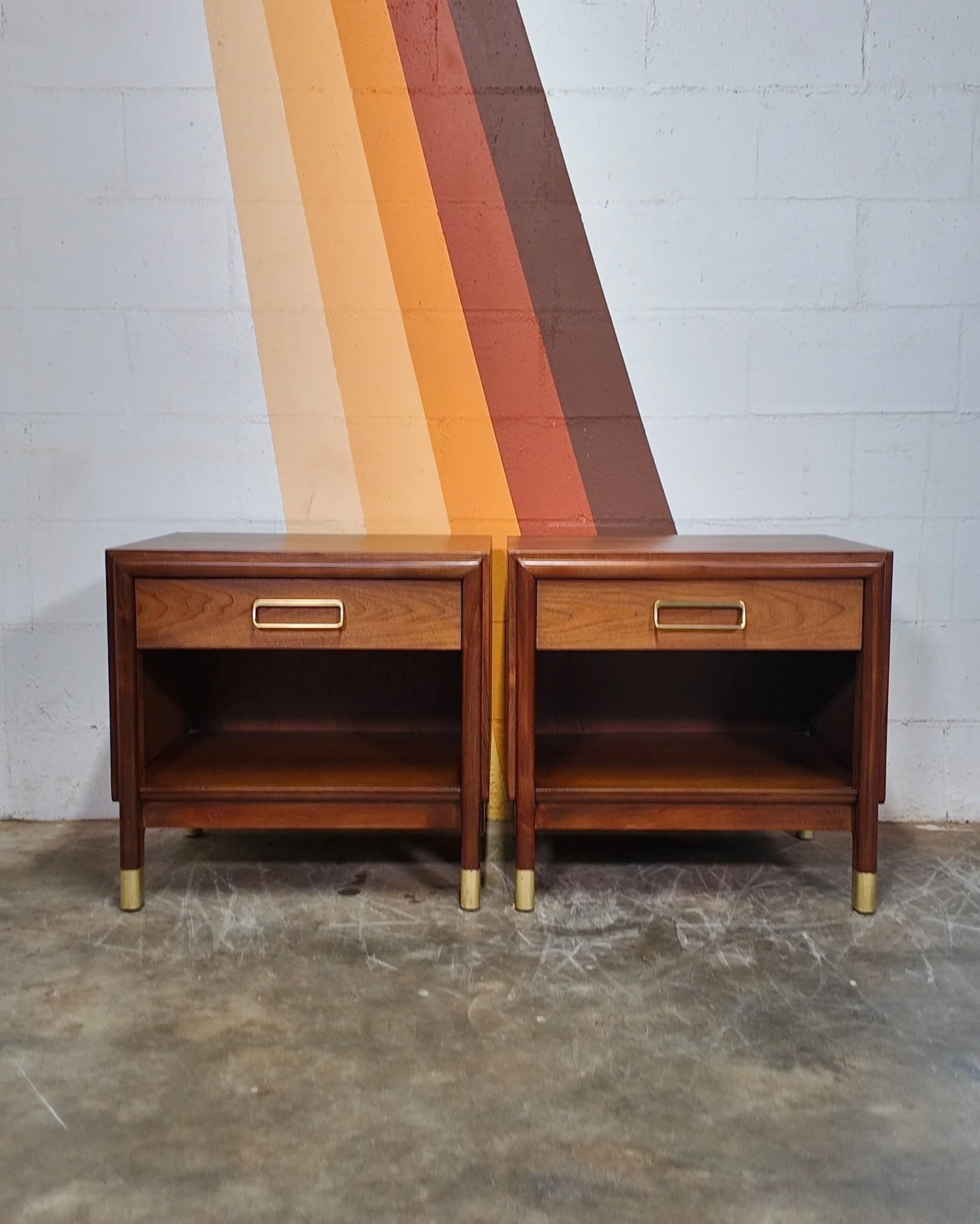 Drexel &ldquo;Cascade&rdquo; Nightstands [SOLD]
.
Dimensions: 24&rdquo;W x 23&rdquo;H x 17.5&rdquo;D