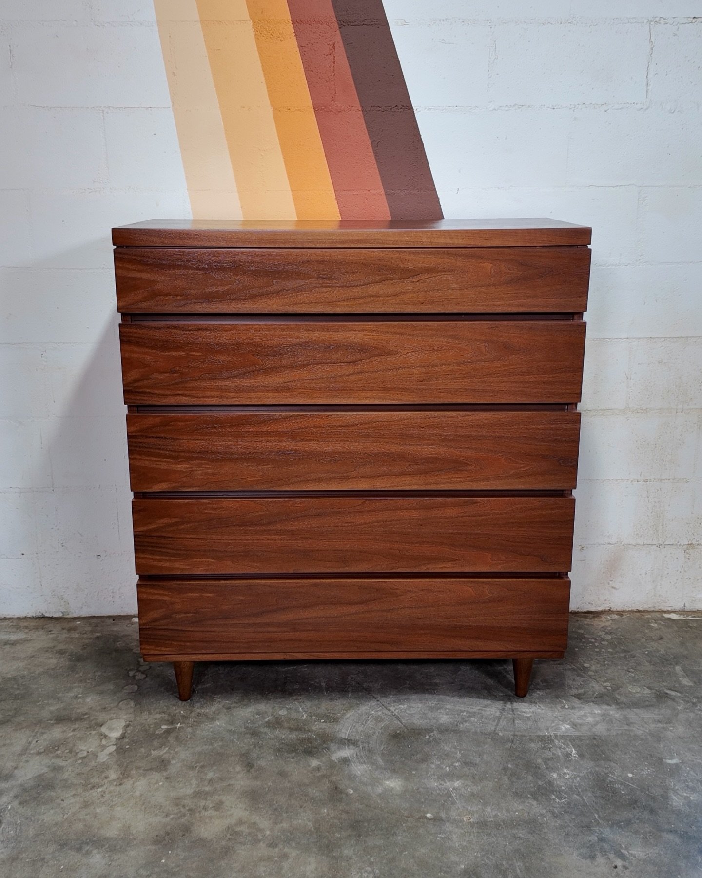 Bassett Oversized Walnut Chest of Drawers [$795]
.
Dimensions: 45&rdquo;H x 40&rdquo;W x 19&rdquo;D
