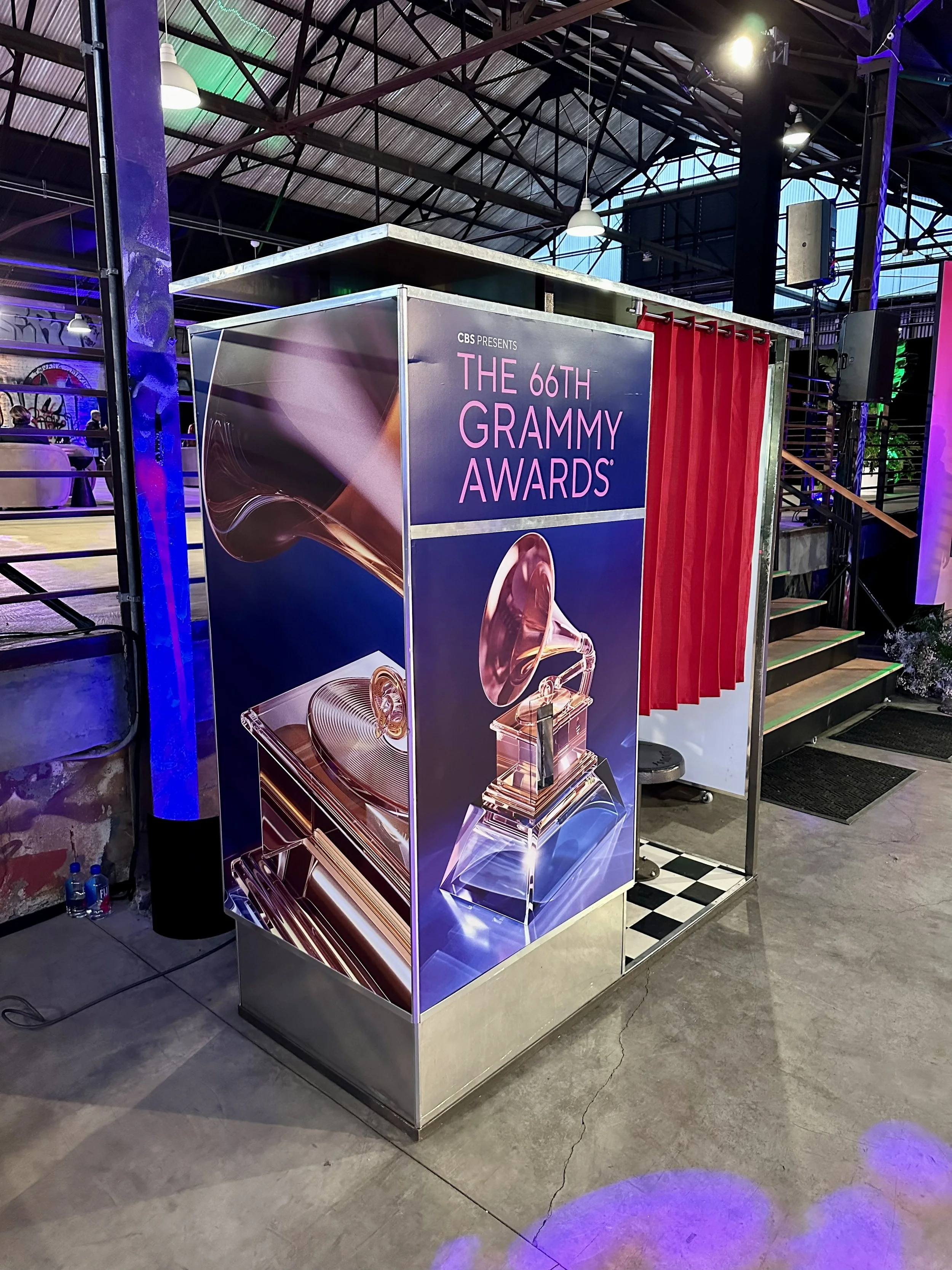 A vintage analog photo booth at The 66th Grammy Awards.