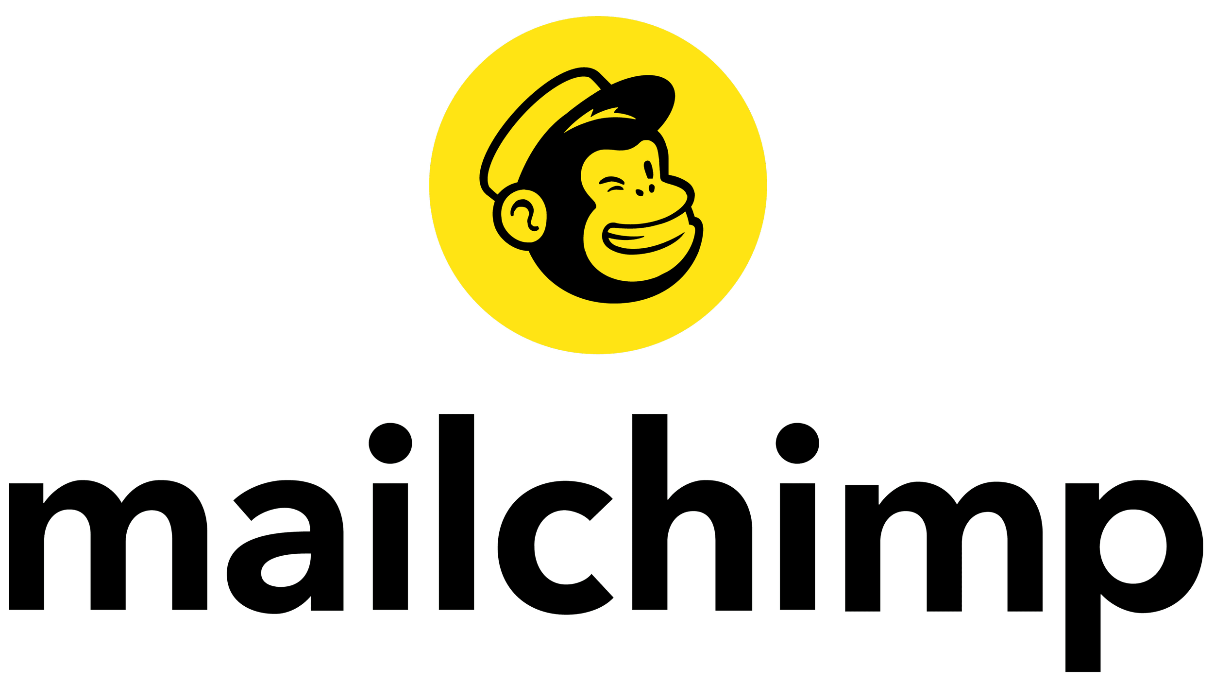 The Mailchimp logo featuring a cartoon monkey with a smiling face, wearing a hat inside a yellow circle, with the word 'mailchimp' written below.