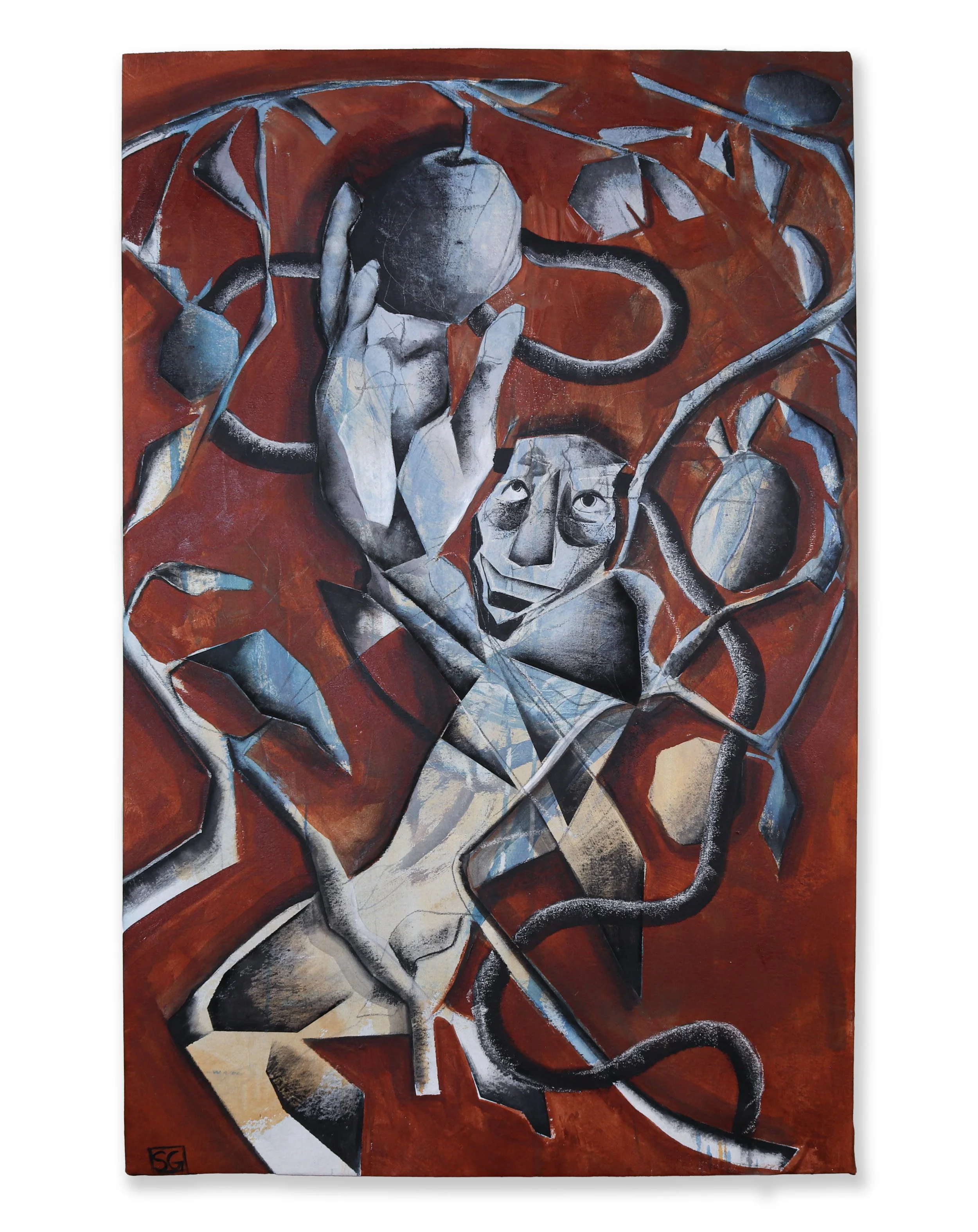 Un-forbidden Tree, 2022, acrylic and charcoal on canvas, 54 in. x 36 in.