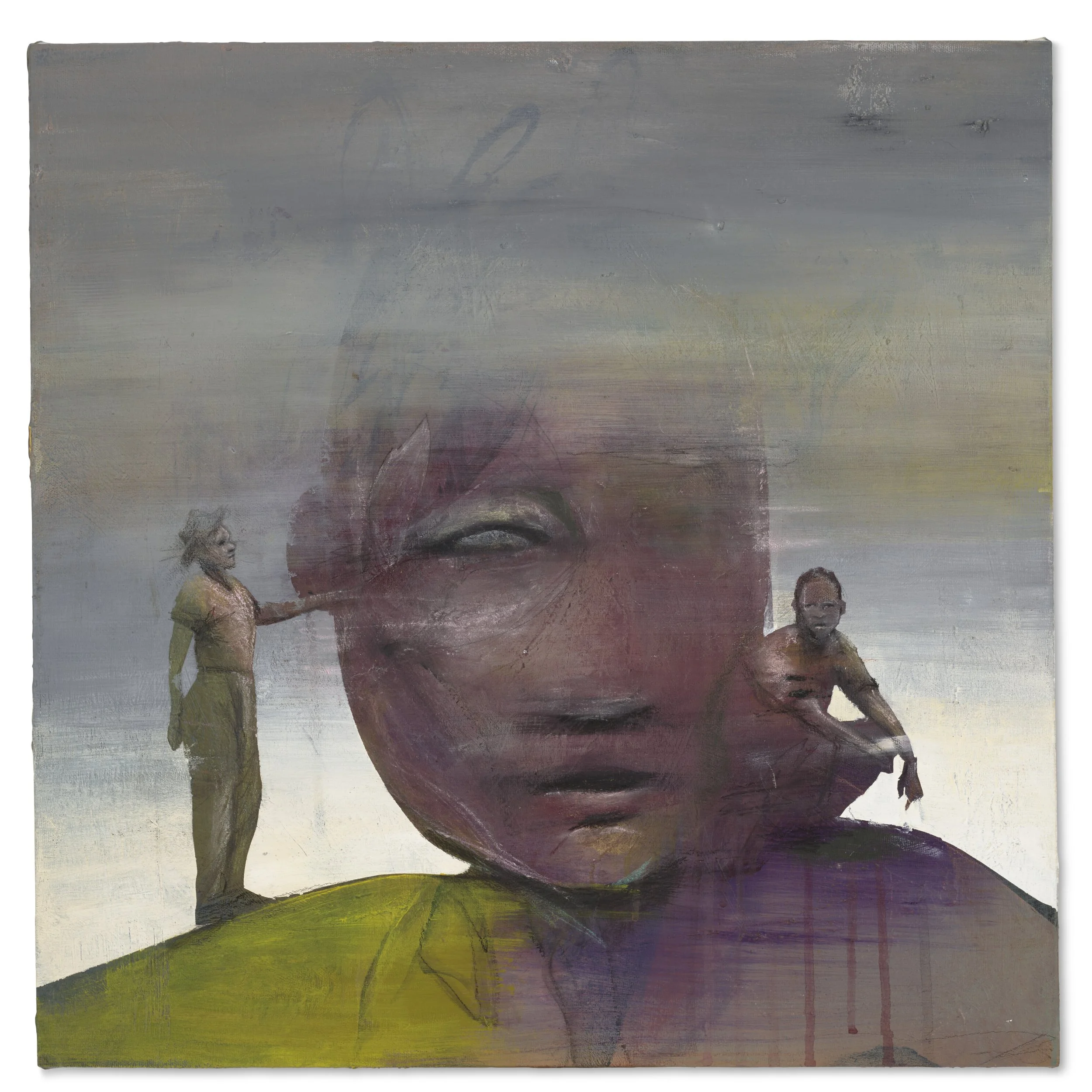 The Caretakers, 2025, acrylic and colored pencil on canvas, 20 in. x 20 in. (50.8 x 50.8 cm.)