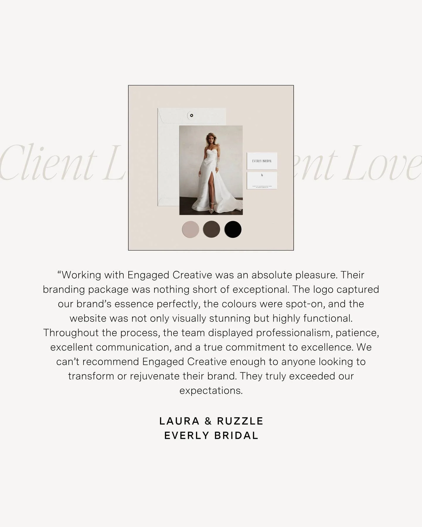 A look back at some Client love 💌

Every project tells a story, and this one will always be a special part of ours 🤍

We had the privilege of working with @everly_bridal to reimagine their brand logo, colour palette, tone of voice and website desig