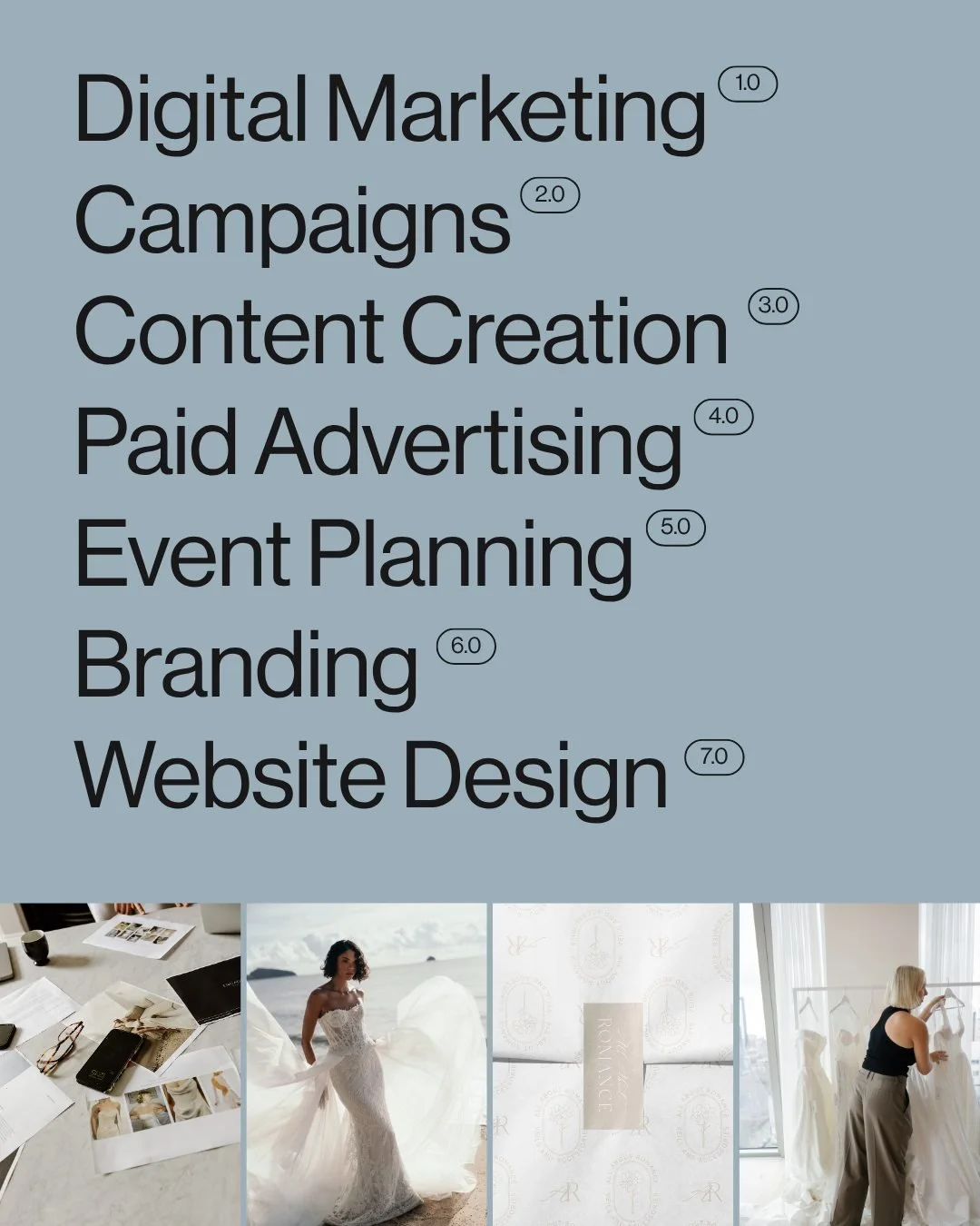 Branding, website design, content creation, social media management, paid advertising, events, and strategy... all under one roof at Engaged Creative.

We help wedding and creative brands show up with clarity, consistency, and intention across every 