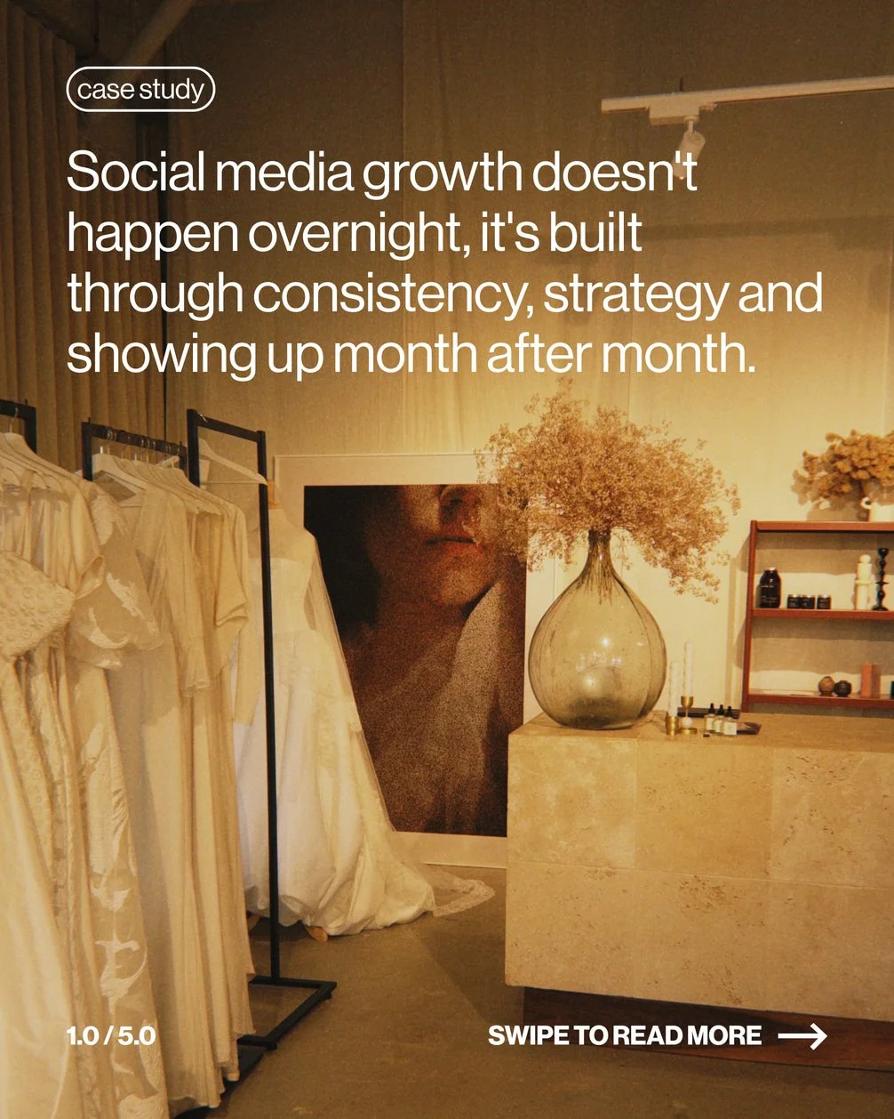 Social media growth doesn&rsquo;t happen overnight.

A bridal boutique is proof that the brands who grow are the ones willing to commit to the process.

Month after month, we have focused on building a strategy that tells their story, strengthens the