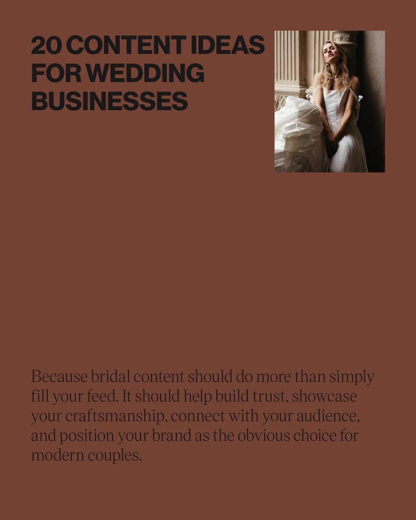 Save this one for your next content planning session.

20 content ideas for wedding businesses because &ldquo;I don&rsquo;t know what to post&rdquo; is officially no longer an excuse 🤭

Save it, share it with your team, and thank us later!

#engaged