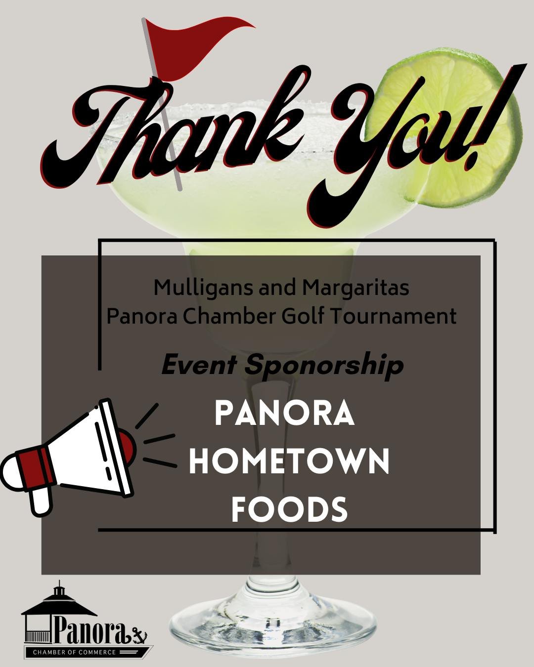 🌟 Event Sponosor Shout-Out! 🌟

We've officially sealed the deal on our last event sponsorship! 🎉 

A huge shoutout to Panora Hometown Foods for their support. 
Mulligans and Margaritas Golf Tournament committee couldn't be more grateful! 
🏌️&zwj;