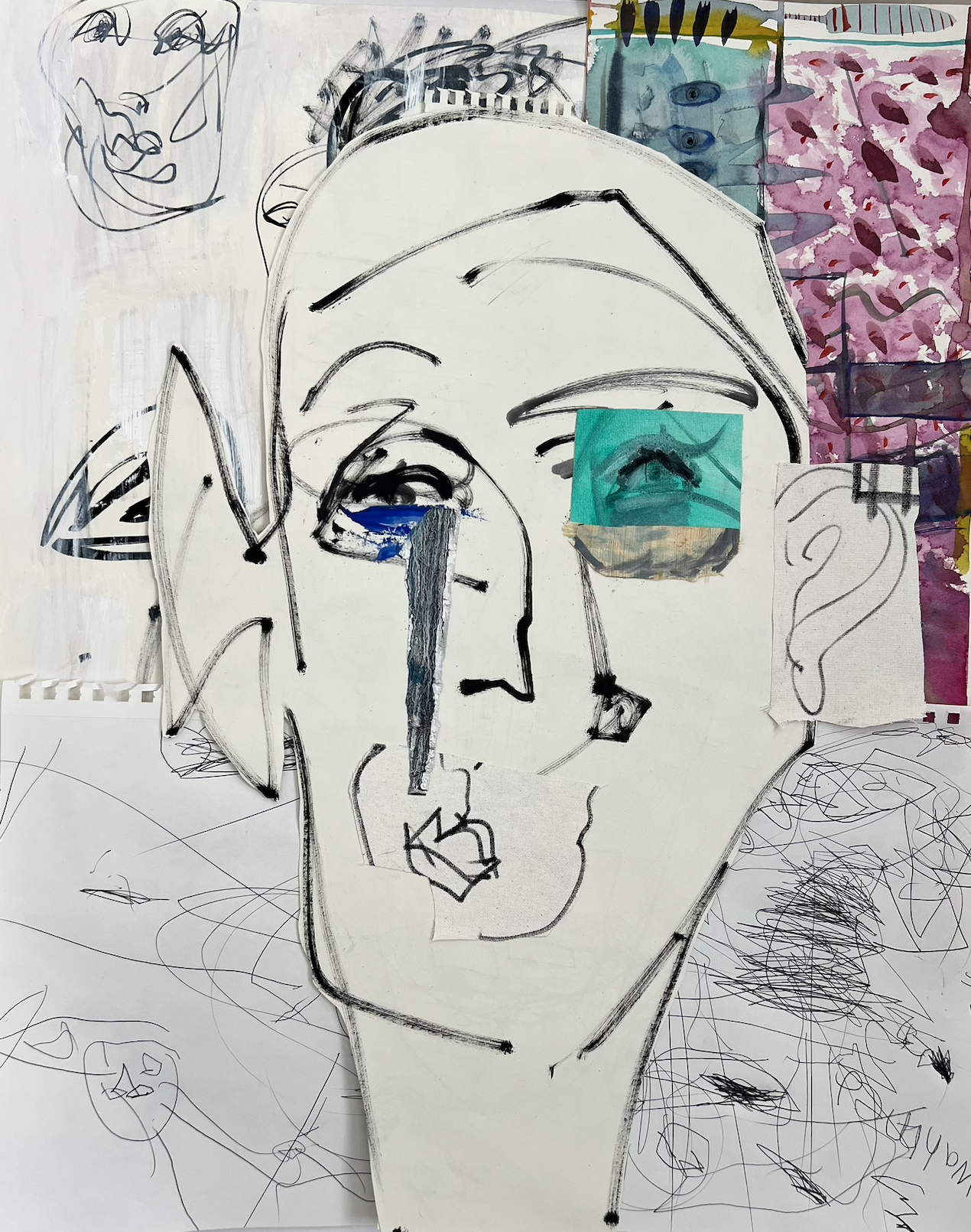 "he cries only joyful tears", 2026 (SOLD) |
22x26 in |
mixed media collage