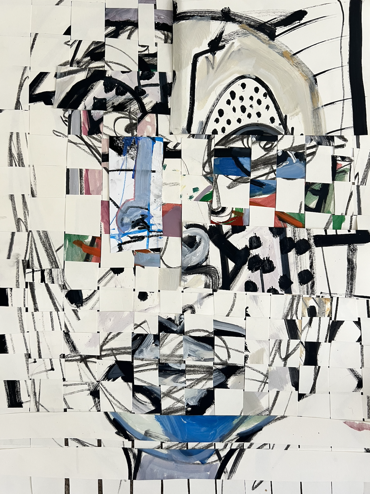 "interpolations of my angry bitch face :-)", 2026 (SOLD)
20x24 in |
woven mixed media collage |