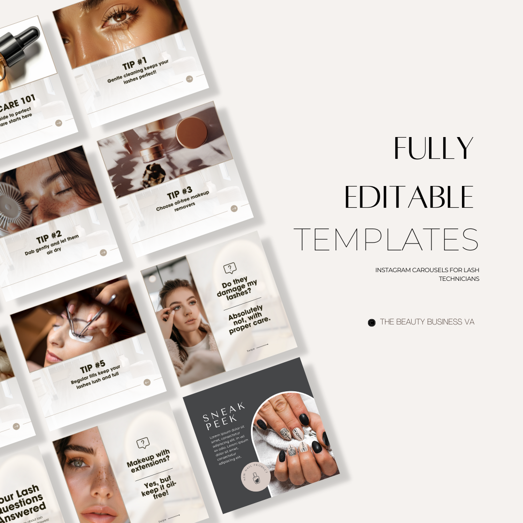Fully Customizable Instagram Carousel Templates for Lash Technicians