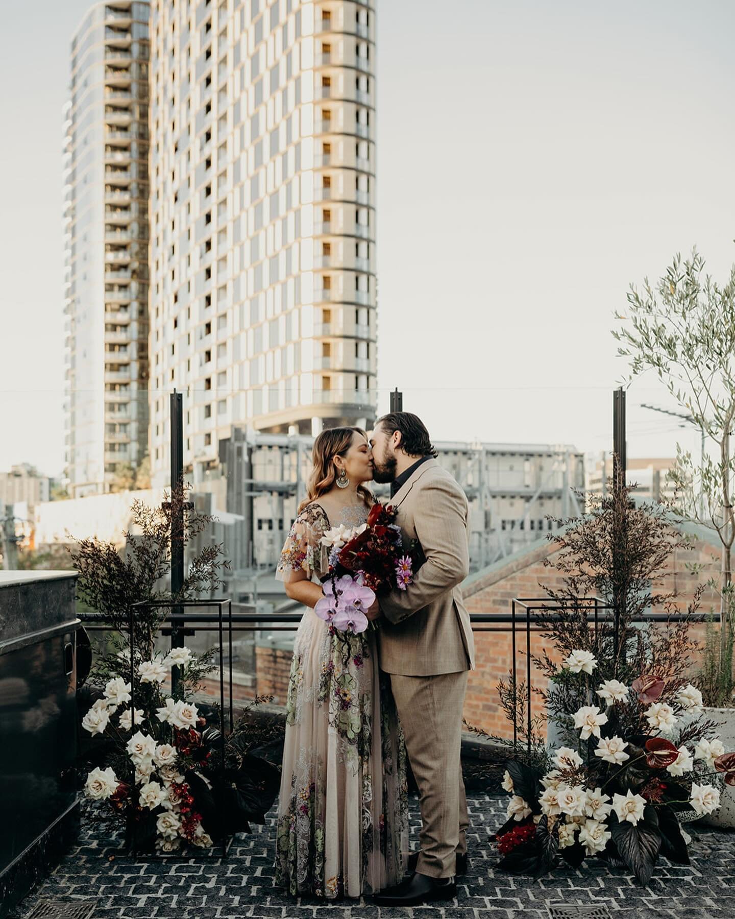 they wanted urban, fun and different.  they wanted florals + concrete + cocktails. so we gave the @mrsgibbonsflowers + @agnes.restaurant and a little @hellojoshwithers for their rooftop elopement &amp; private dining room celebration. It was just the