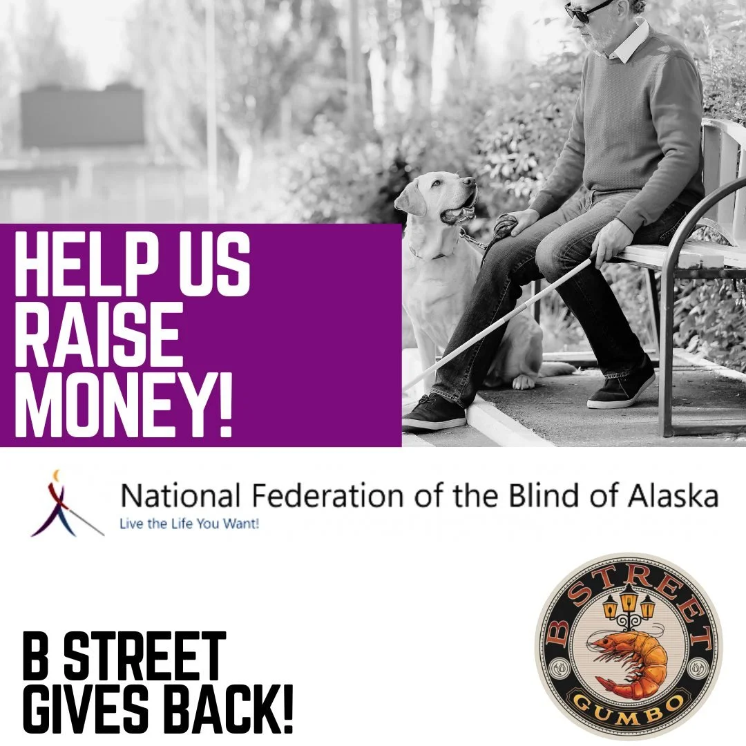 📣📣 A little over a week ago we asked you for suggestions on local charities or non-profits. After many days of research and consideration we have selected National Federation of the Blind Alaska (NFBA) for our FIRST (of many!) fundraisers. 

👀👀 S