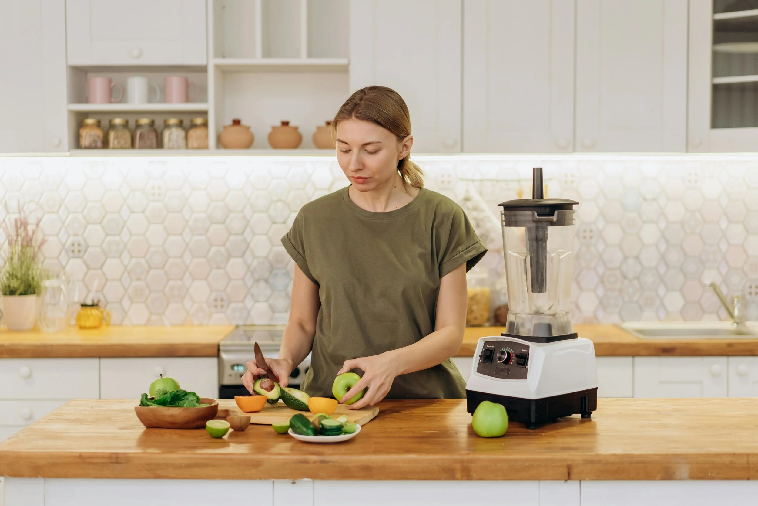 Woman making fiber-rich meal