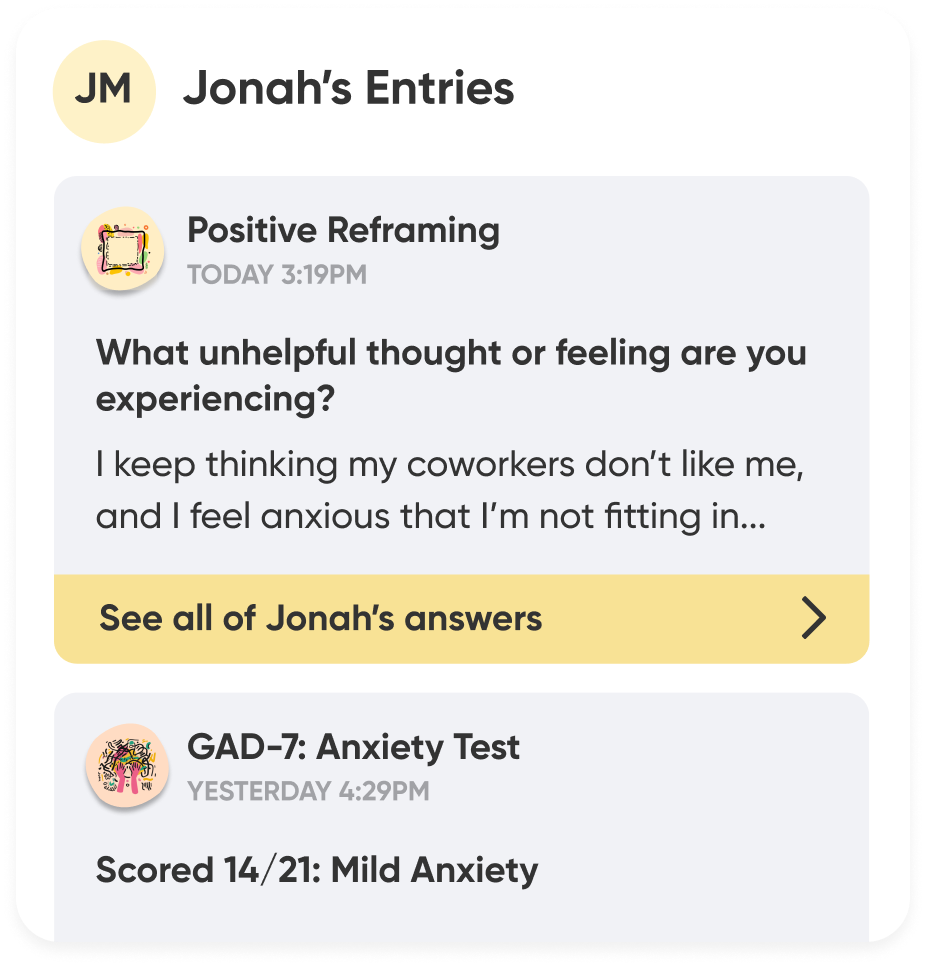 See your clients entries in Offload therapy tools