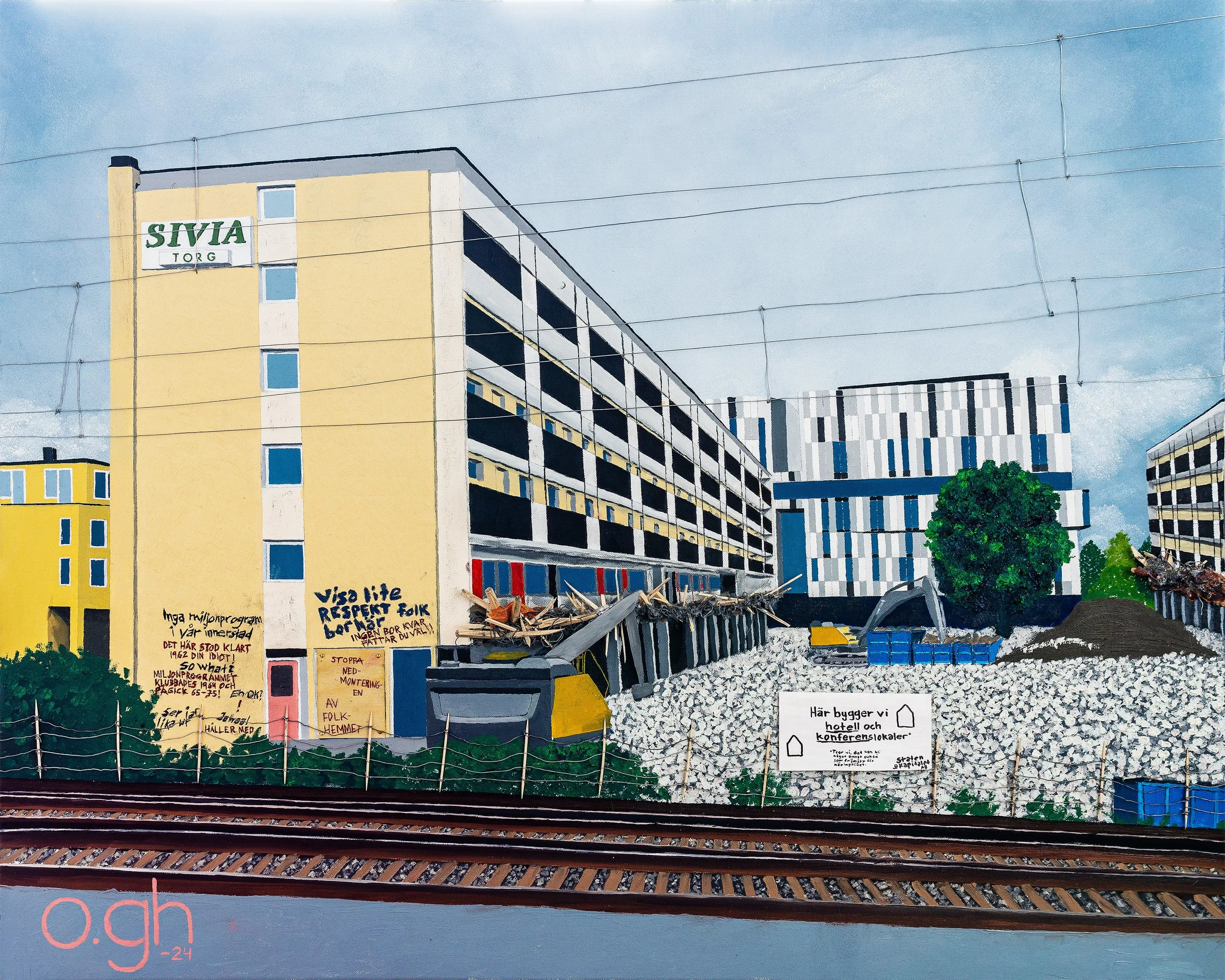 Nedmontering (2024) Olja och blandteknik på duk 100x80 cm