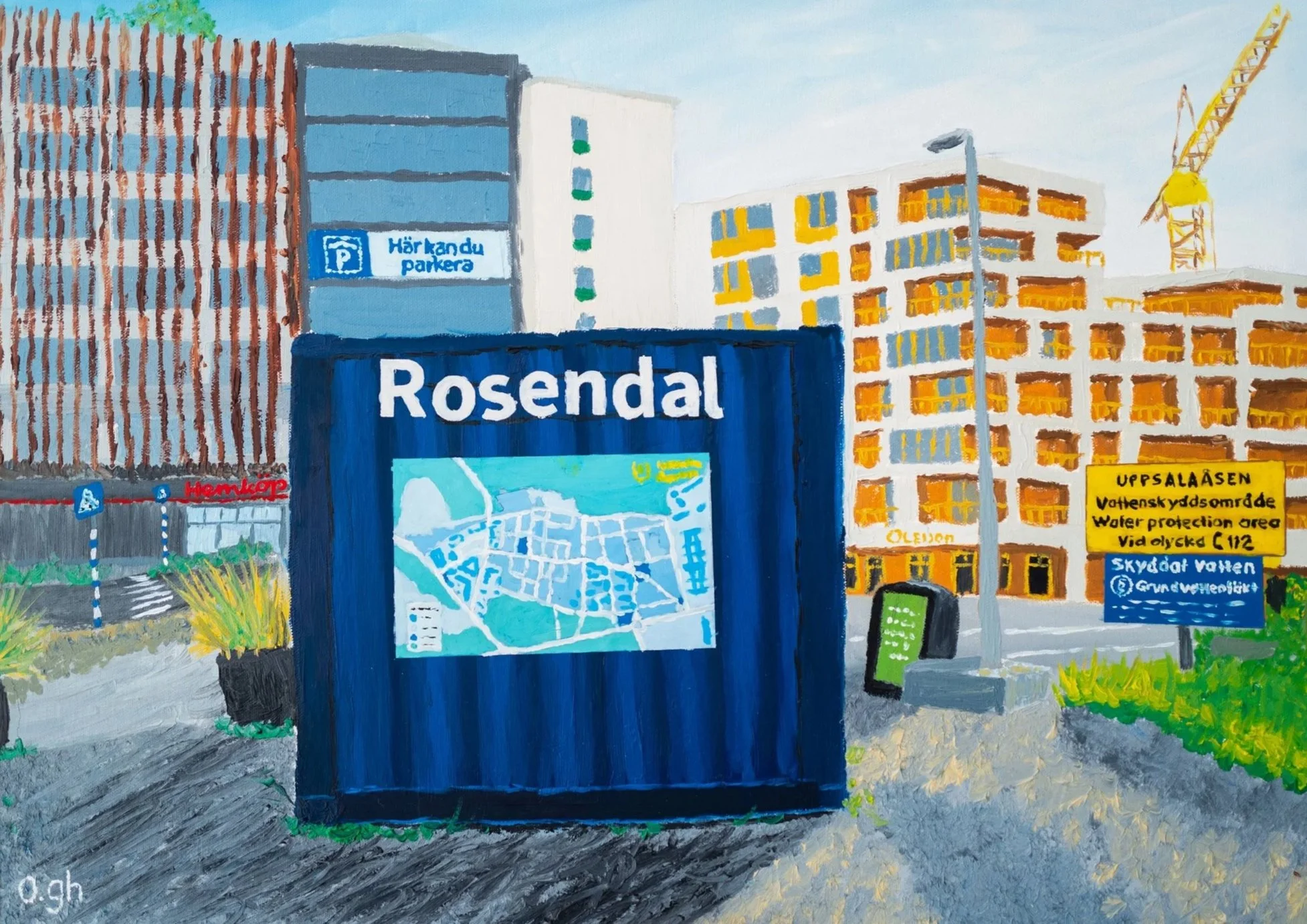 Rosendal – här kan du parkera (2023). Olja på duk 70x50 cm