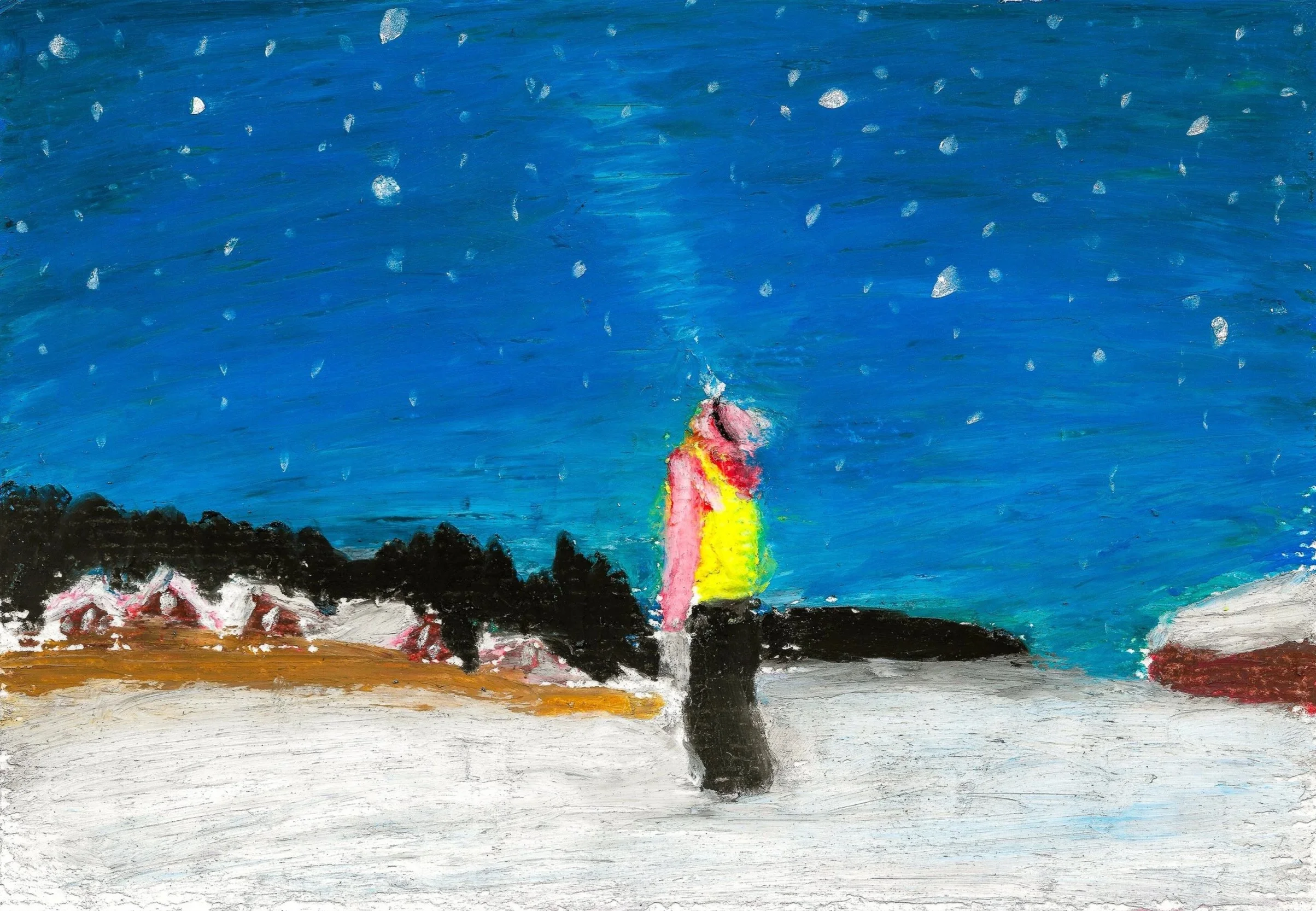 Stjärnor (2024). Oljepastell på papper, ca 17x12 cm