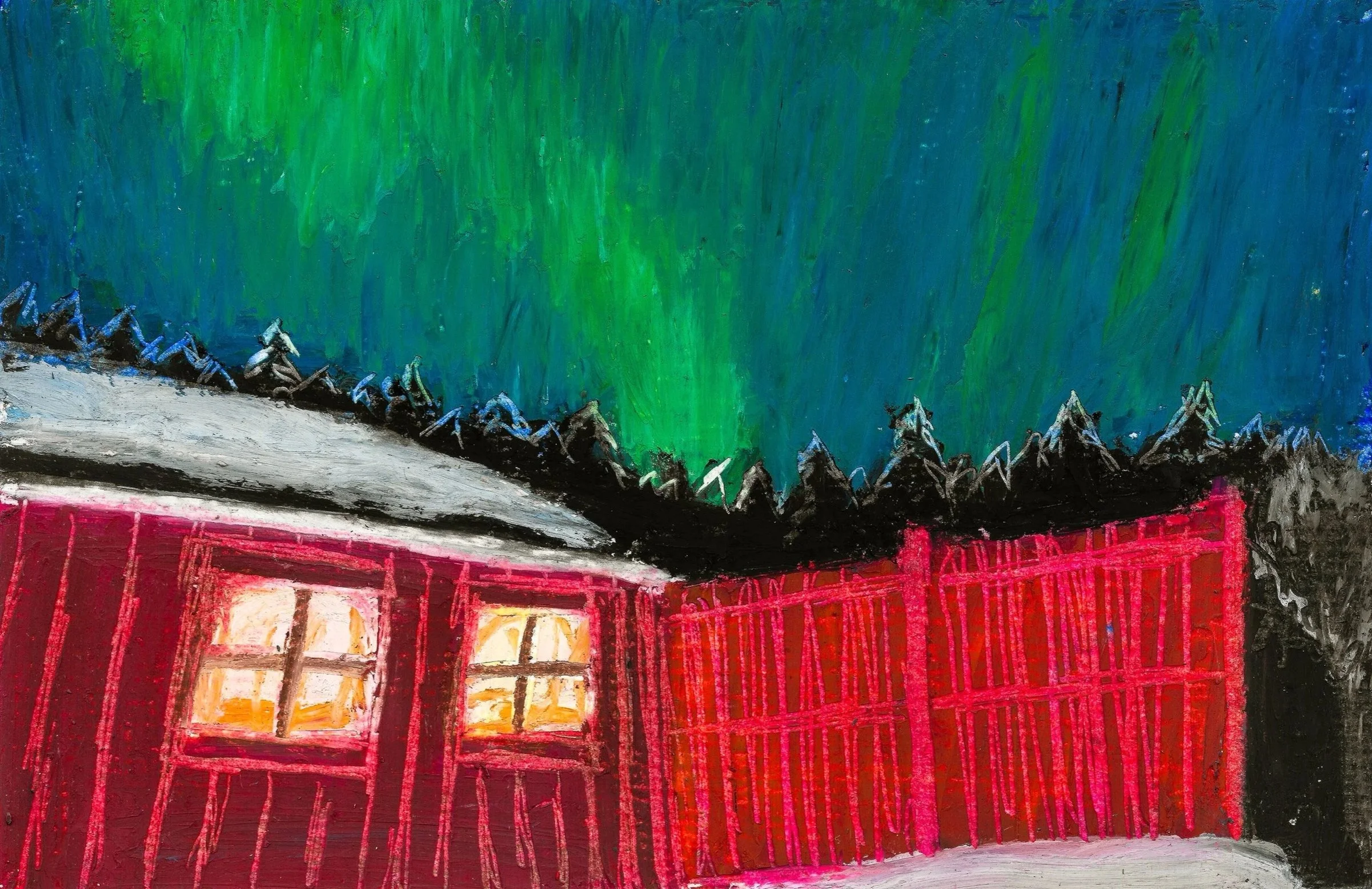 Norrsken (2024). Oljepastell på papper, ca 17x12 cm