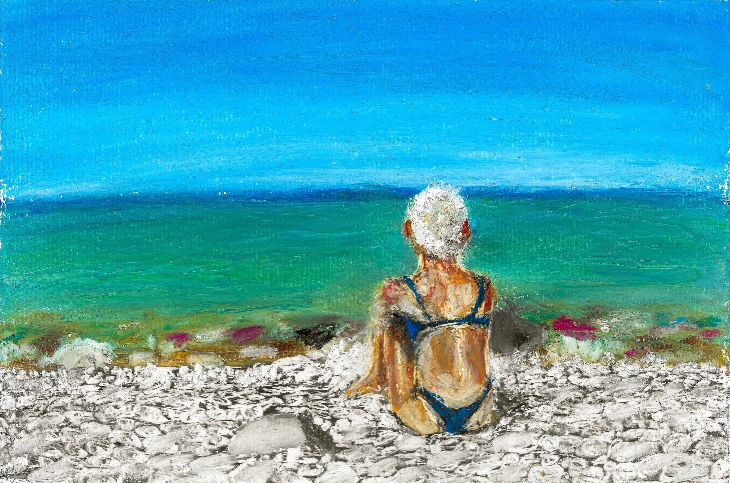 Gotlandsdrömmar (2024). Oljepastell på papper, ca 17x12 cm