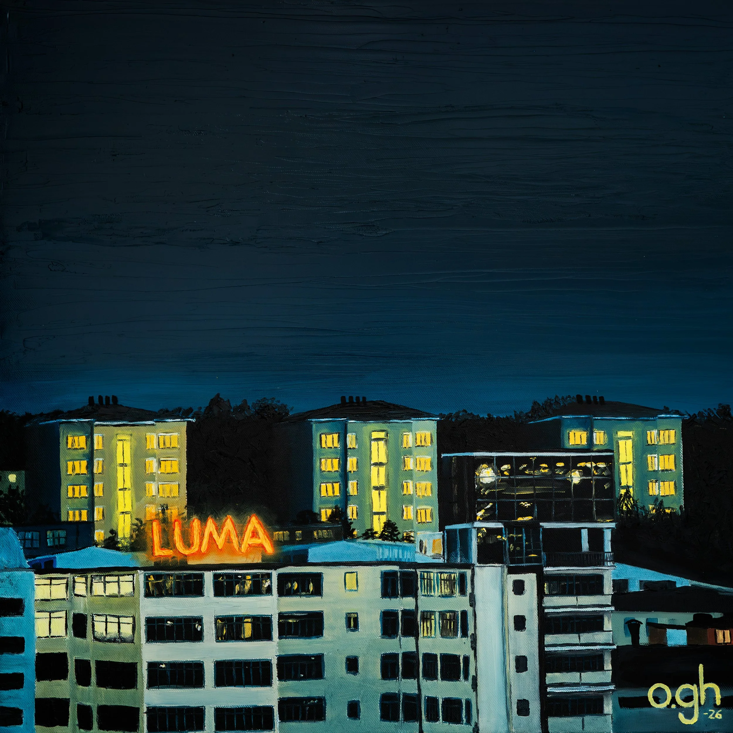 (TILLGÄNGLIG) Luma II (2026). Olja på duk, 60 x 60 cm